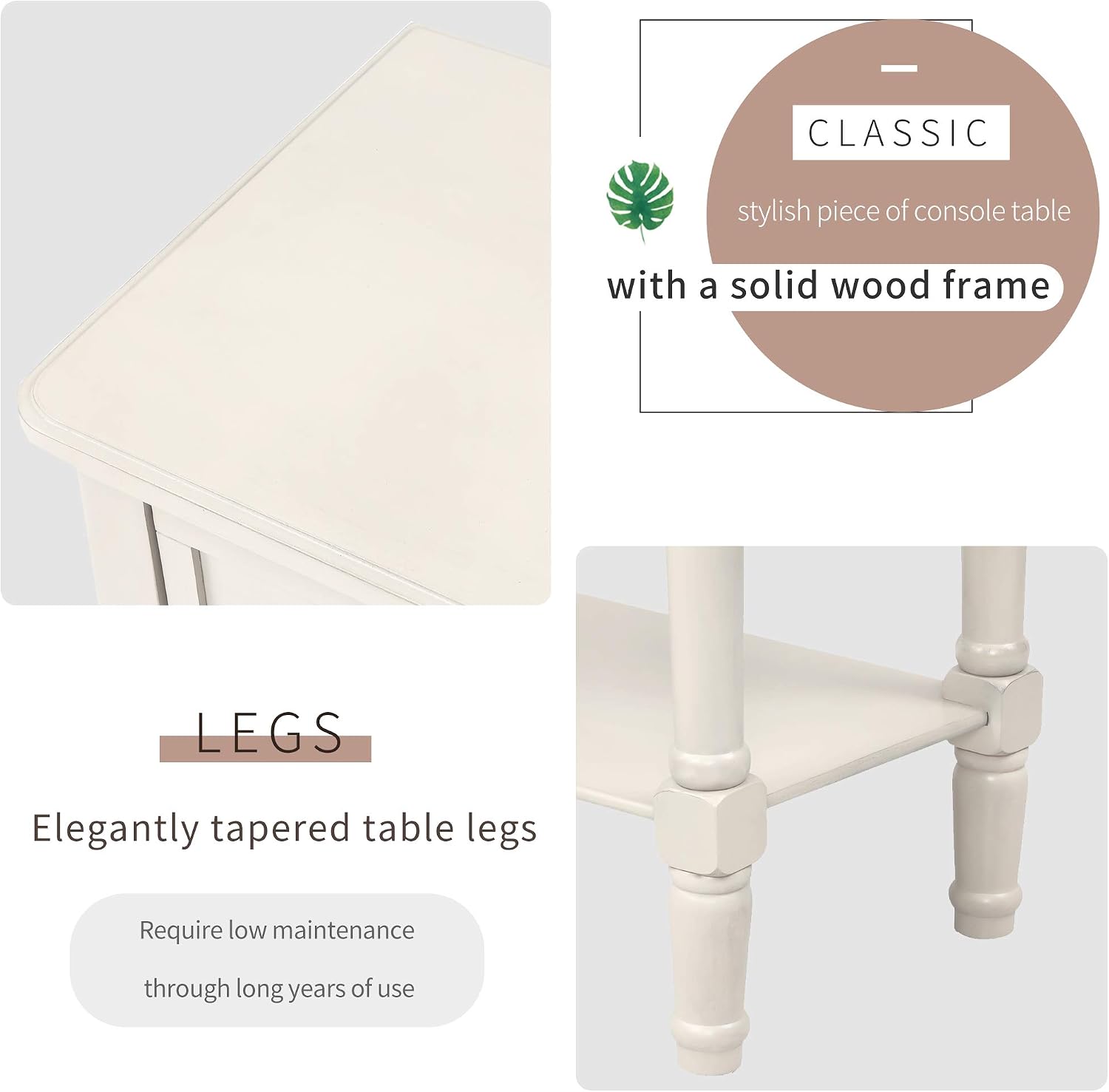P PURLOVE Narrow Console Table, Farmhouse Entryway Table Slim Sofa Table with Three Storage Drawers and Bottom Shelf, Wood Entry Table for Living Room,Easy Assembly,Ivory White