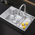 80x48cm Stainless Steel Kitchen Sink, Single Bowl Kitchen Sinks, Top Mount Kitchen Sink Drop-in, 3-Hole Farmhouse Workstation Sink for Laundry, Yard, Office(75x48cm