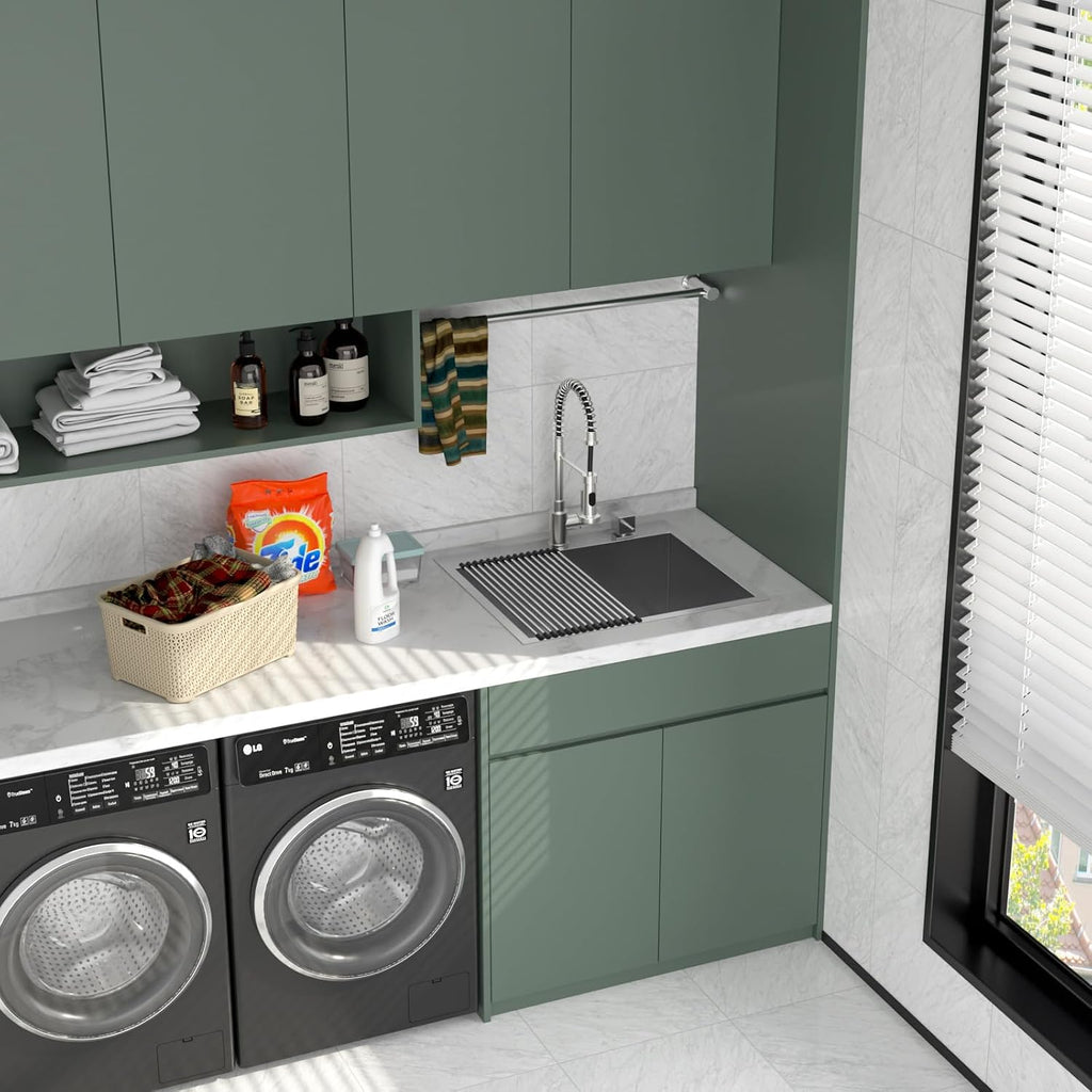 Logmey 25x22 Drop in Laundry Sink 25 Inch Laundry Room 12' Deep Sinks Handmade 16 Gauge Heavy Duty Stainless Steel Large Capacity Utility Washing Tub for Home & Commercial Use
