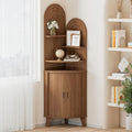 Small Corner Cabinet with Sliding Door and Storage, Tall Corner Bathroom Cabinet for Kitchen, Living Room, Corner Shelf Display Storage Cabinet, Walnut