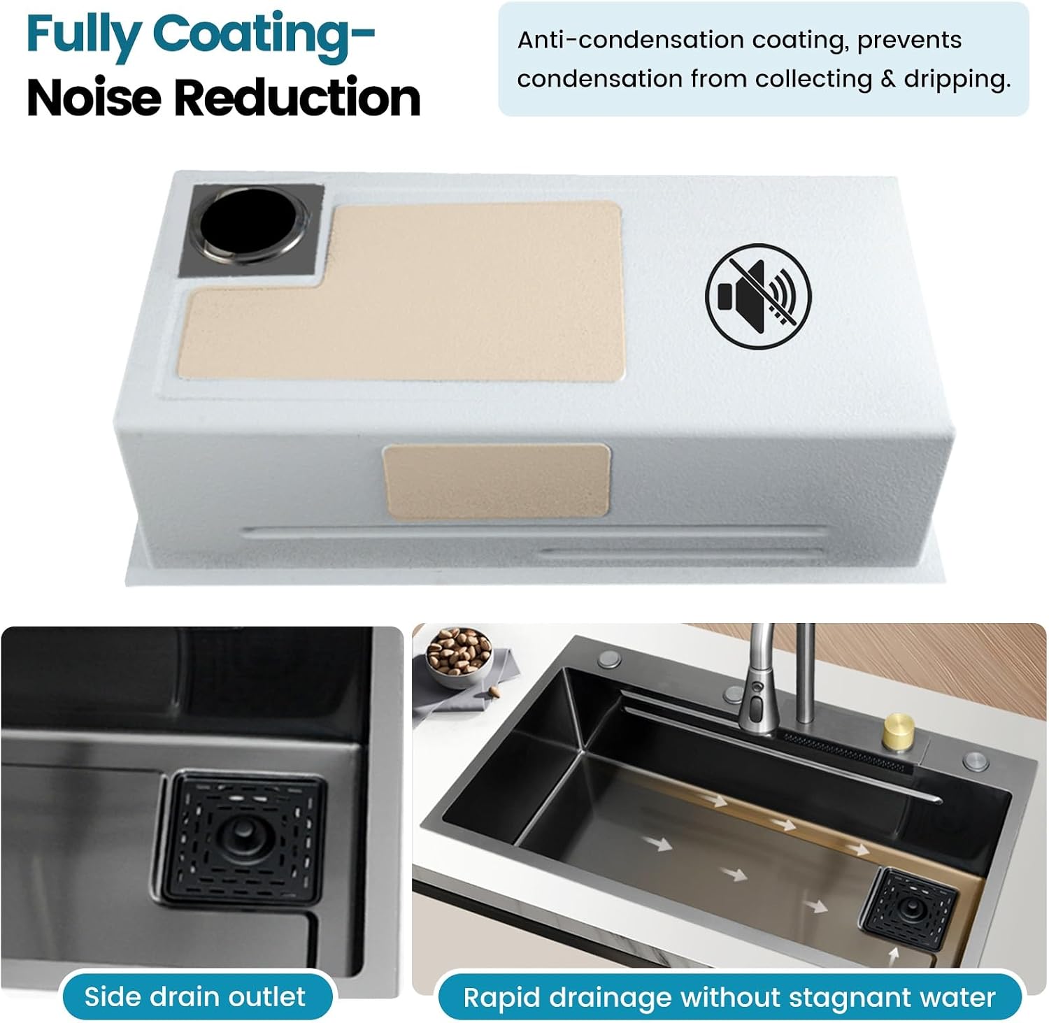 Gold Stainless Steel Single Bowl Kitchen Sink With Drainer, Drop In/Undermount Large Workstation Sink, Includes Pull Out Faucet, Cup Washer, Basin, Drain Basket, Full Waste Kit(Black,68x45x22cm)