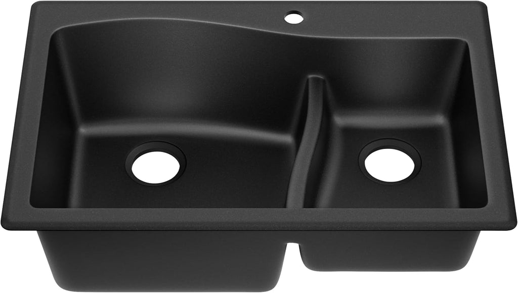 KRAUS Quarza 33-inch Drop-In/Undermount 60/40 Double Bowl Granite Kitchen Sink in Black, KGD-442BLACK
