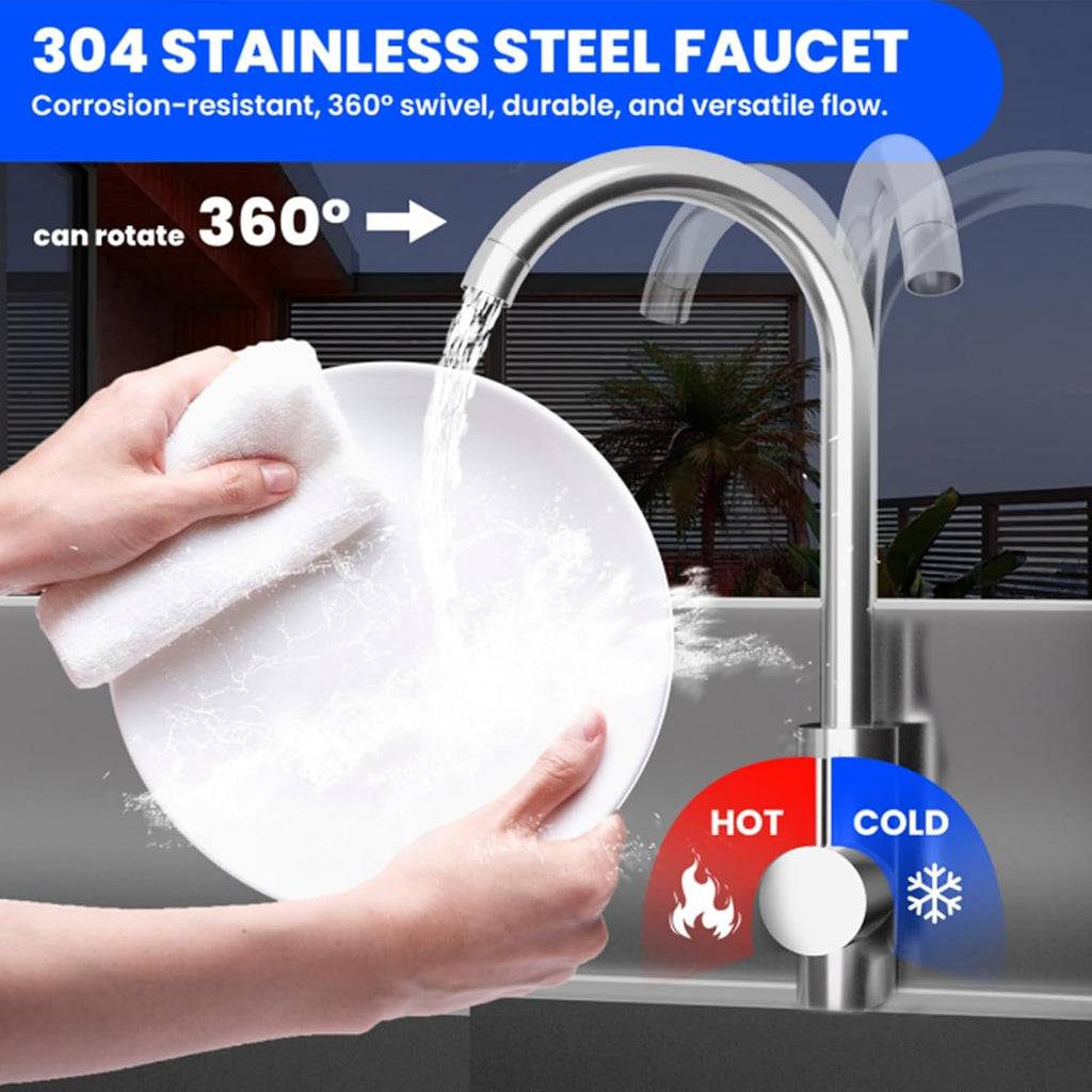 Stainless Steel Utility Sink, NFS-Commercial Sink, 39' Free Standing Single Bowl Sink with Drawer & Hot/Cold Water Pipe, Workbench for Laundry & Outdoor