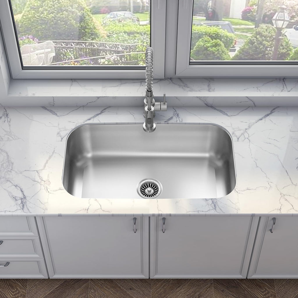 Sinber MU3118S 31' x 18' x 9' Undermount Single Bowl Kitchen Sink with 18 Gauge 304 Stainless Steel Satin Finish (Sink Only)