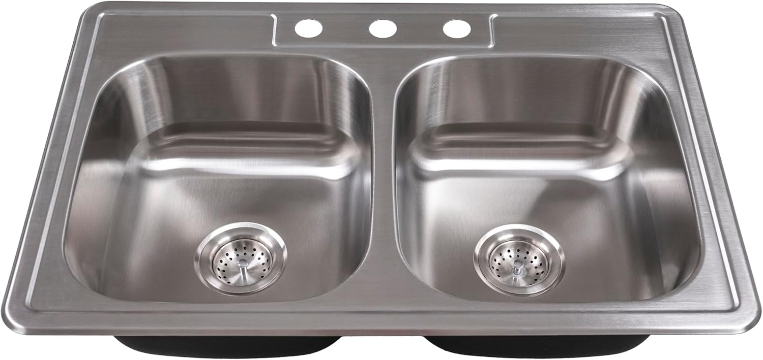 MSI Double Bowl 33 in. X 22 in. Stainless Steel Overmount Kitchen Sink