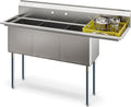 KoolMore 63 in. Three Compartment 16-Gauge Stainless-Steel NSF Commercial Kitchen Sink, Bowl Size 15x15x14, with Three Basins for Restaurants and Cafes with Right Drainboard (KM-SC151514-15R316)