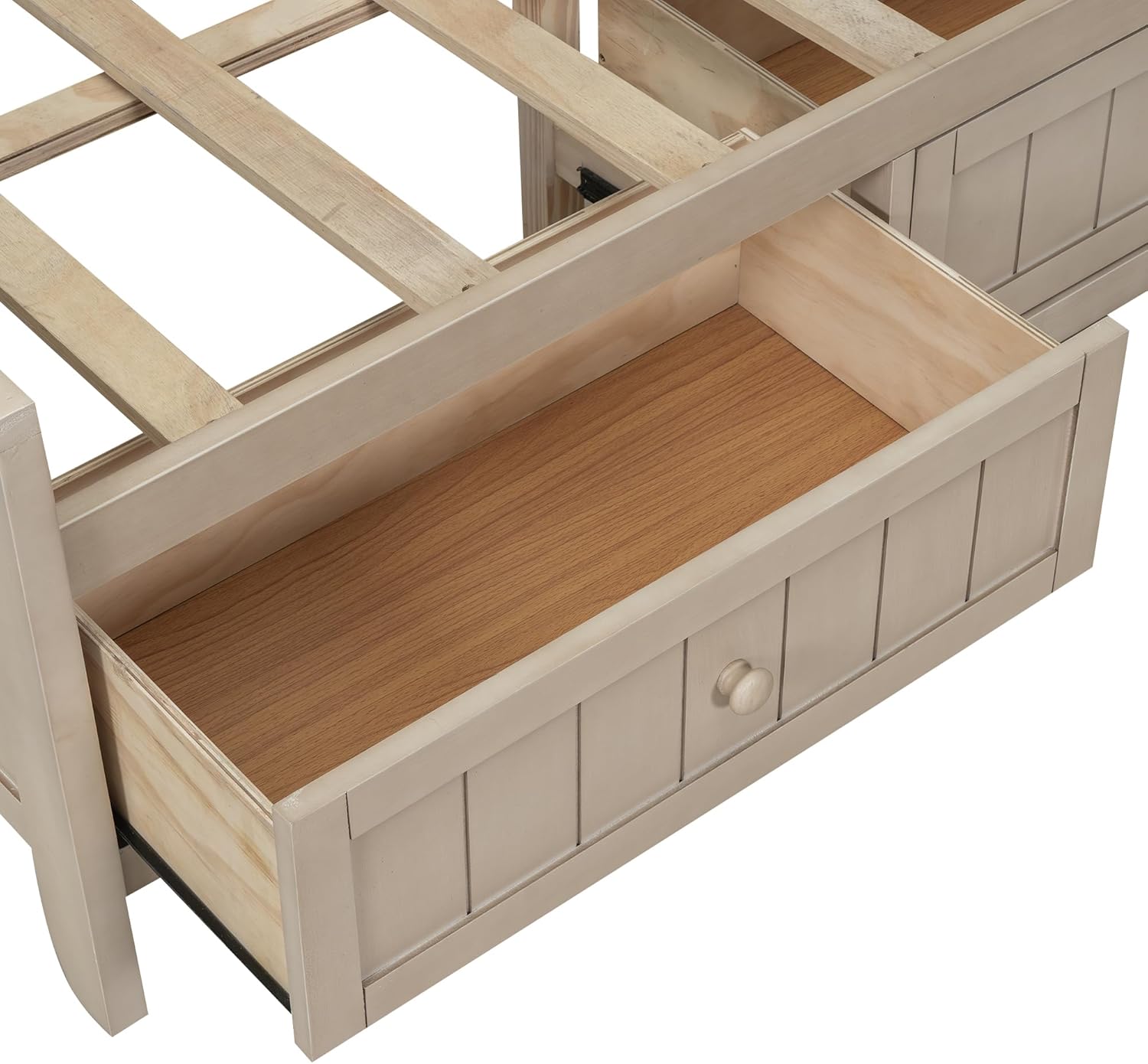 Merax Full Size Corner Bed Frame with 3 Drawers & Storage Shelves & Sliding Doors, Farmhouse Style Wood Platform Bed for Bedroom/Guest Room, No Box Spring Needed