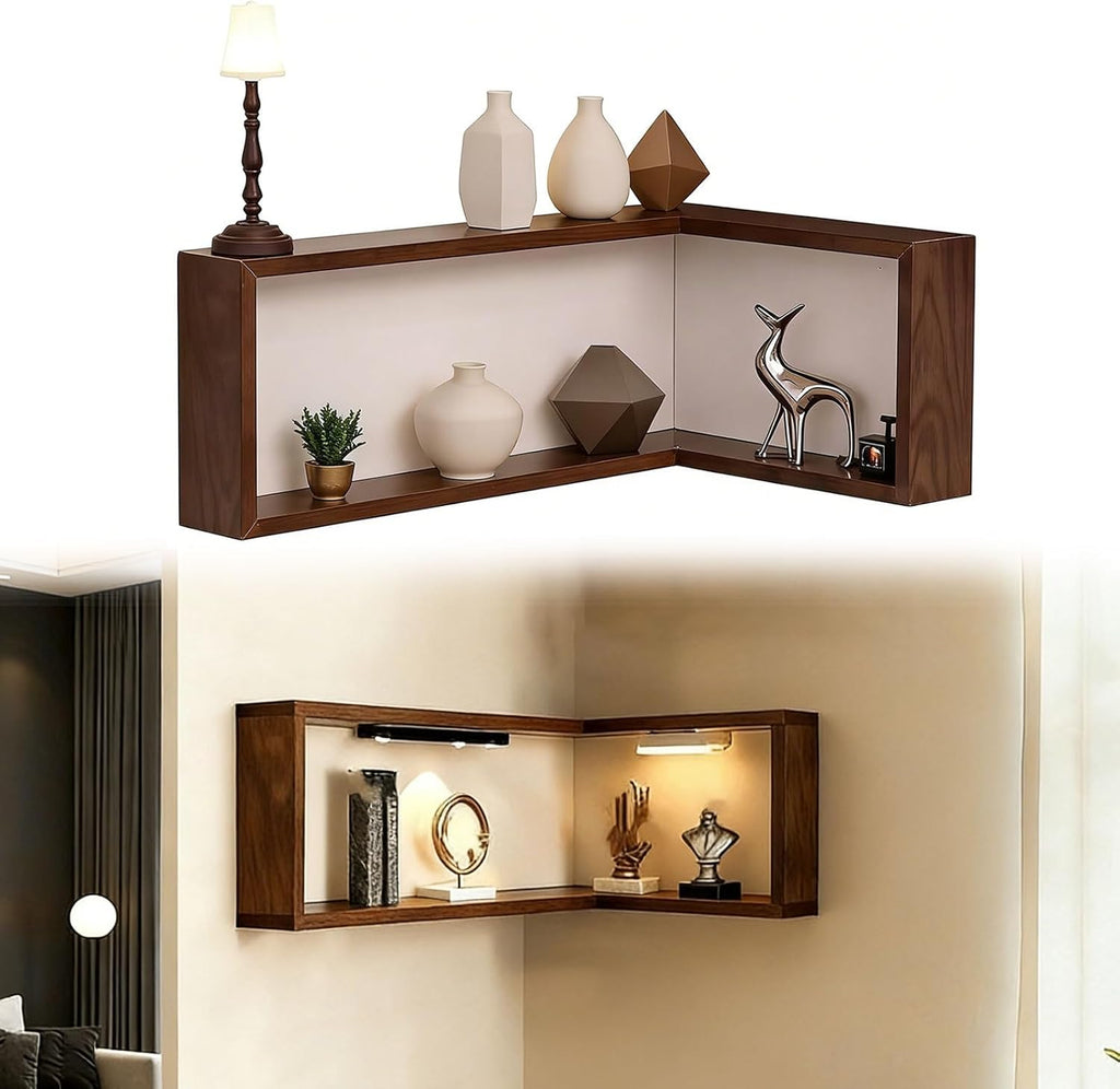 Floating Corner Shelves, Wall Mounted Corner Shelf for Bedroom Decor, Modern Display Shelves for Plants & Books, Space Saving Corner Wall Shelf(L-Shape A 30 x 60 x 20 cm,3 Pack)