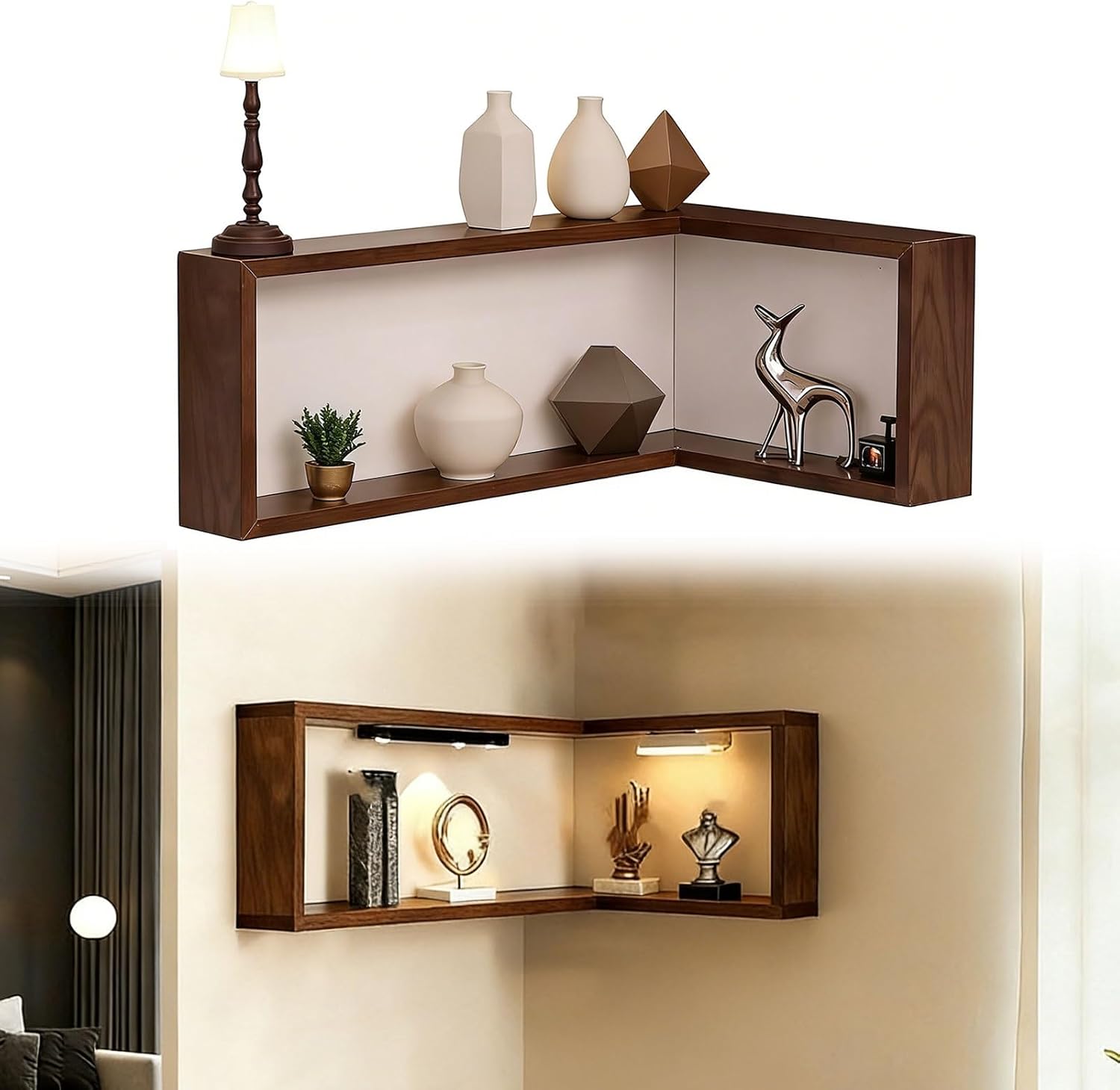 Floating Corner Shelves, Wall Mounted Corner Shelf for Bedroom Decor, Modern Display Shelves for Plants & Books, Space Saving Corner Wall Shelf(L-Shape A 30 x 60 x 20 cm,3 Pack)