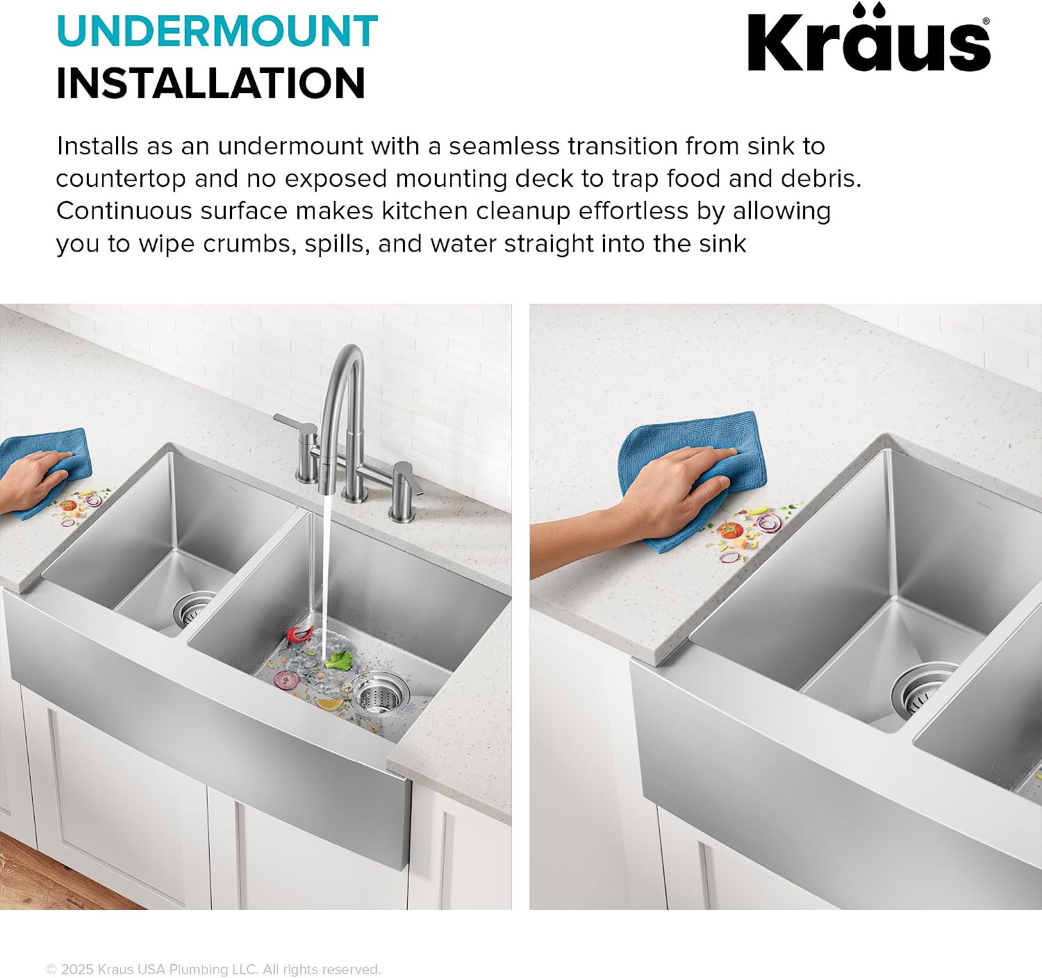 Kraus KHF204-33 Standart PRO Kitchen Stainless Steel Sink, 16 Gauge, 33' Undermount Round Apron 40/60 Double Bowl Kitchen Sink