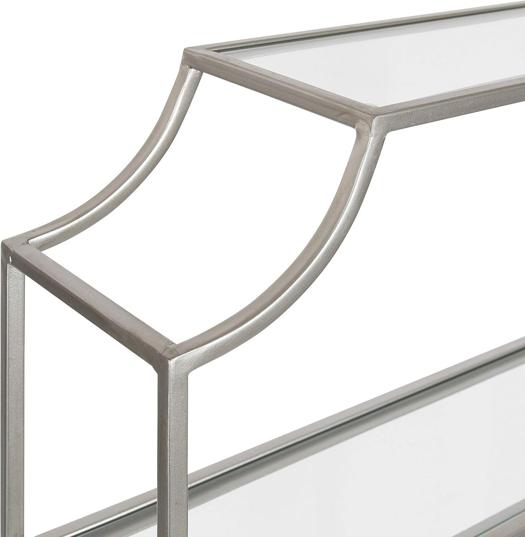 Kate and Laurel Ciel Glam 3-Tier Scalloped Wall Shelf, 20 x 30, Silver, Modern Shelving with Glass Tiers