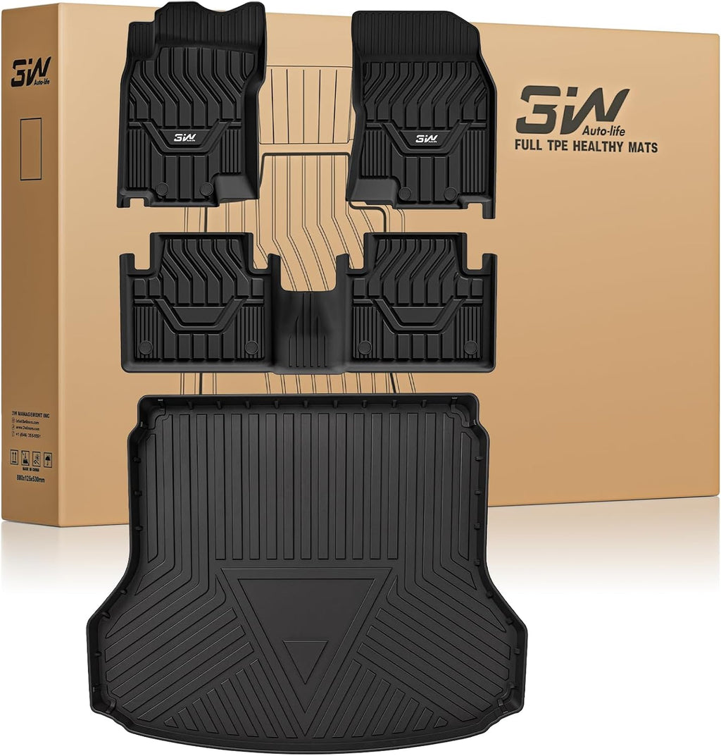3W Floor Mats & Cargo Liner for Nissan Rogue 2014-2020 All Weather TPE Full Set Nissan Rogue Accessories Custom Fit Car Mats with Trunk Mat (NOT for Sports)