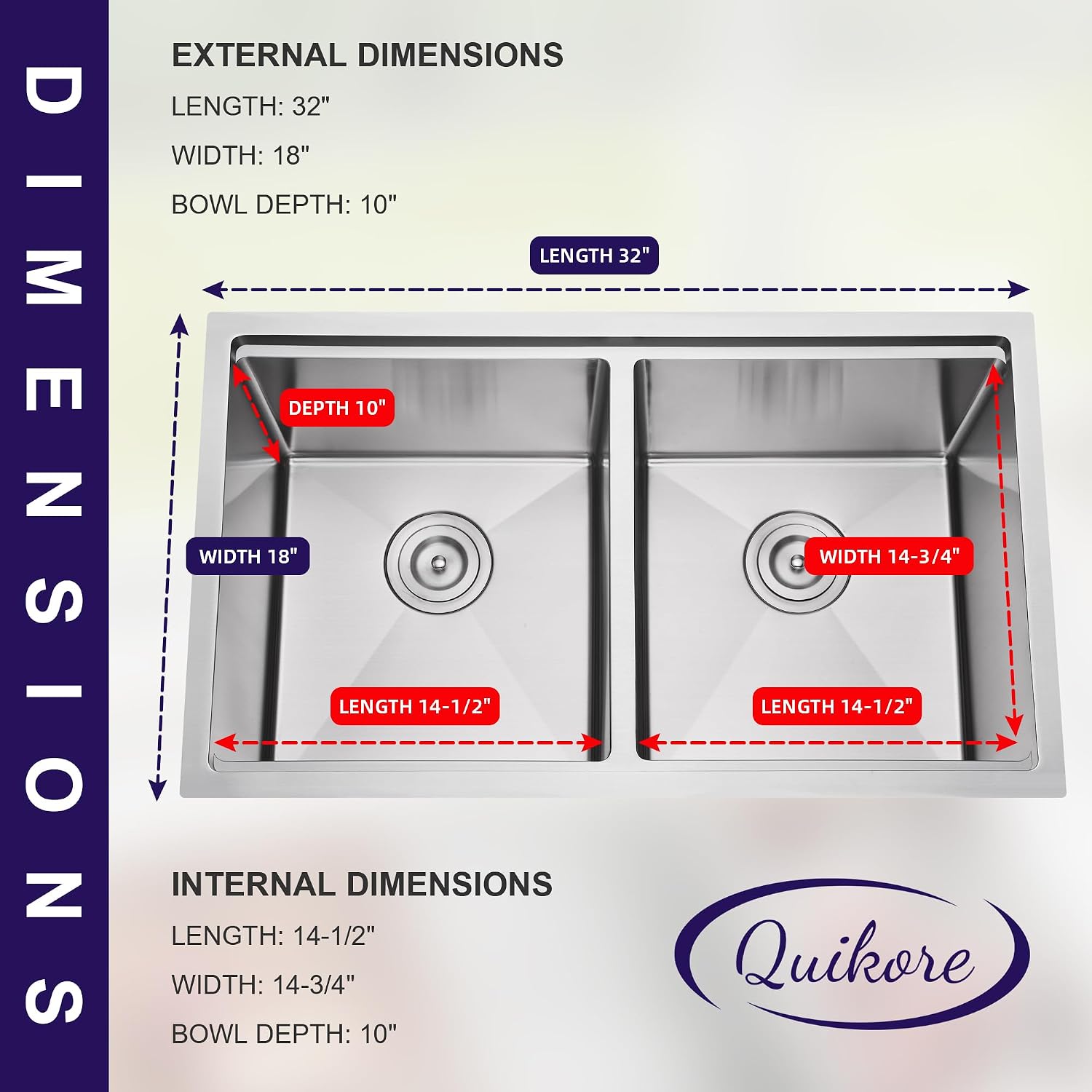 32 Inch Double Bowl Undermount Workstation Kitchen Sink 16 Gauge Stainless Steel 50/50 Handmade Rectangular Sinks with Ledge and Accessories 32' x 18' x 10'