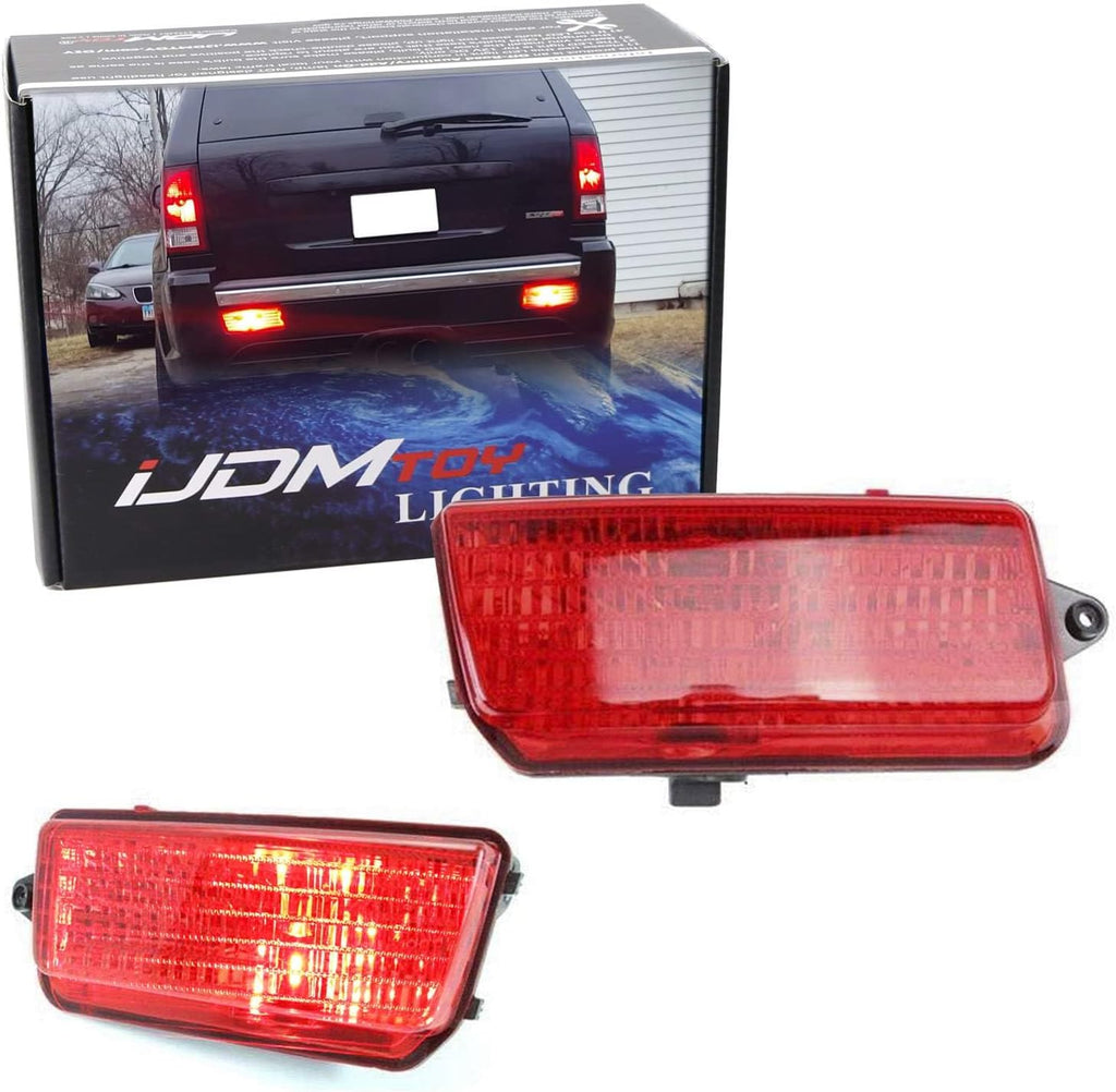 iJDMTOY Complete LED Rear Fog Light Kit Compatible With Jeep 2005-2010 Grand Cherokee WK1, Includes Brilliant Red LED Bulbs, Red Lens Foglamp Assemblies & Wiring Harness