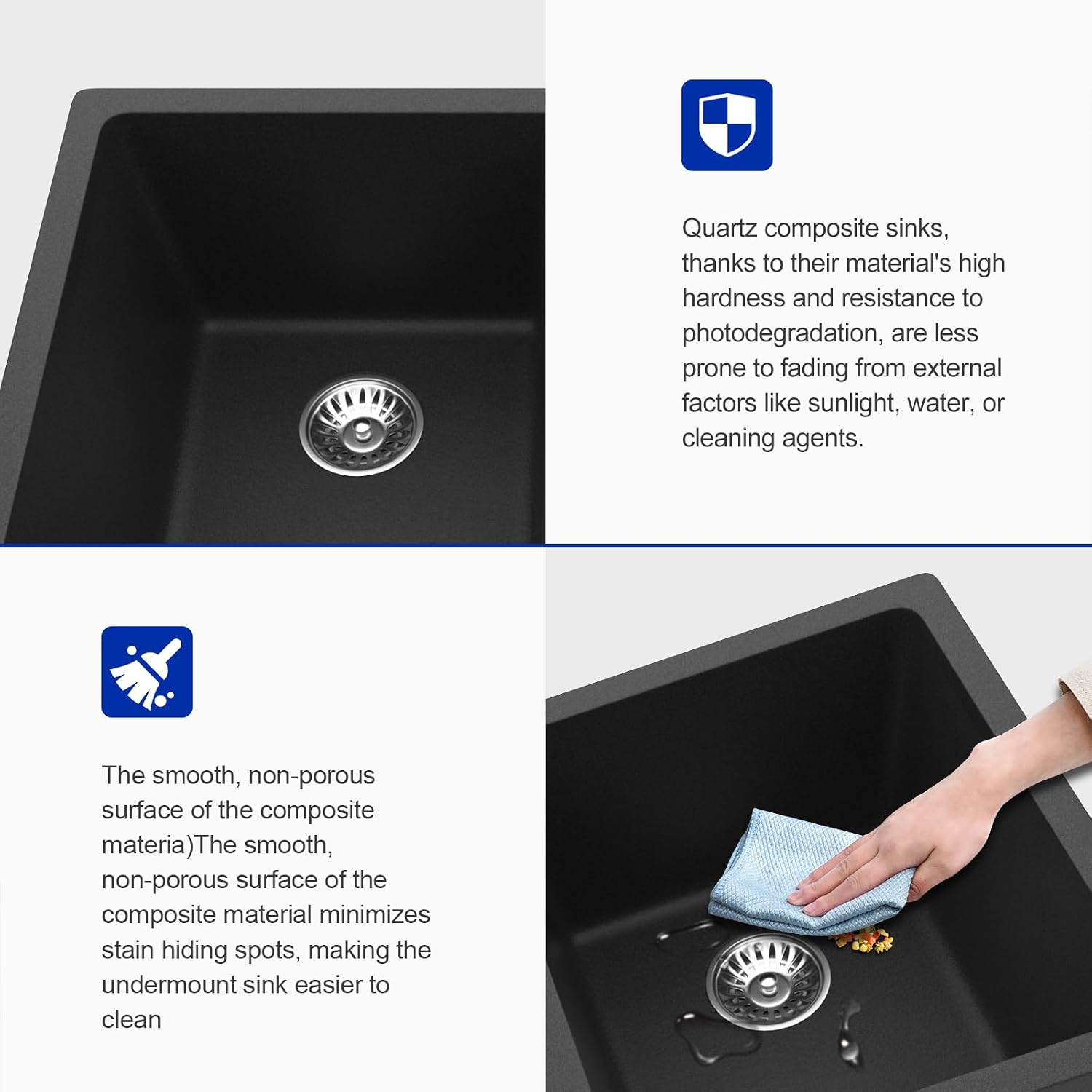 Dcolora 33 inch Quartz Matte Black Granite Composite Double Bowl Undermount Kitchen Sink Basin Deep 50/50 Split, DC-GU7761