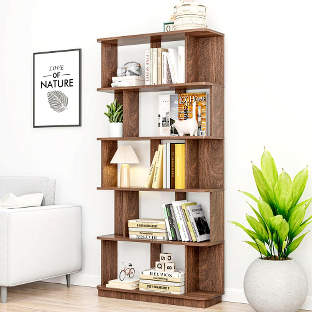 5-Tier Tall Bookshelf, Narrow Wood Bookcase, Dark Brown | 64.56' freestanding open display shelf for books, décor, and storage in living rooms, bedrooms, or home offices