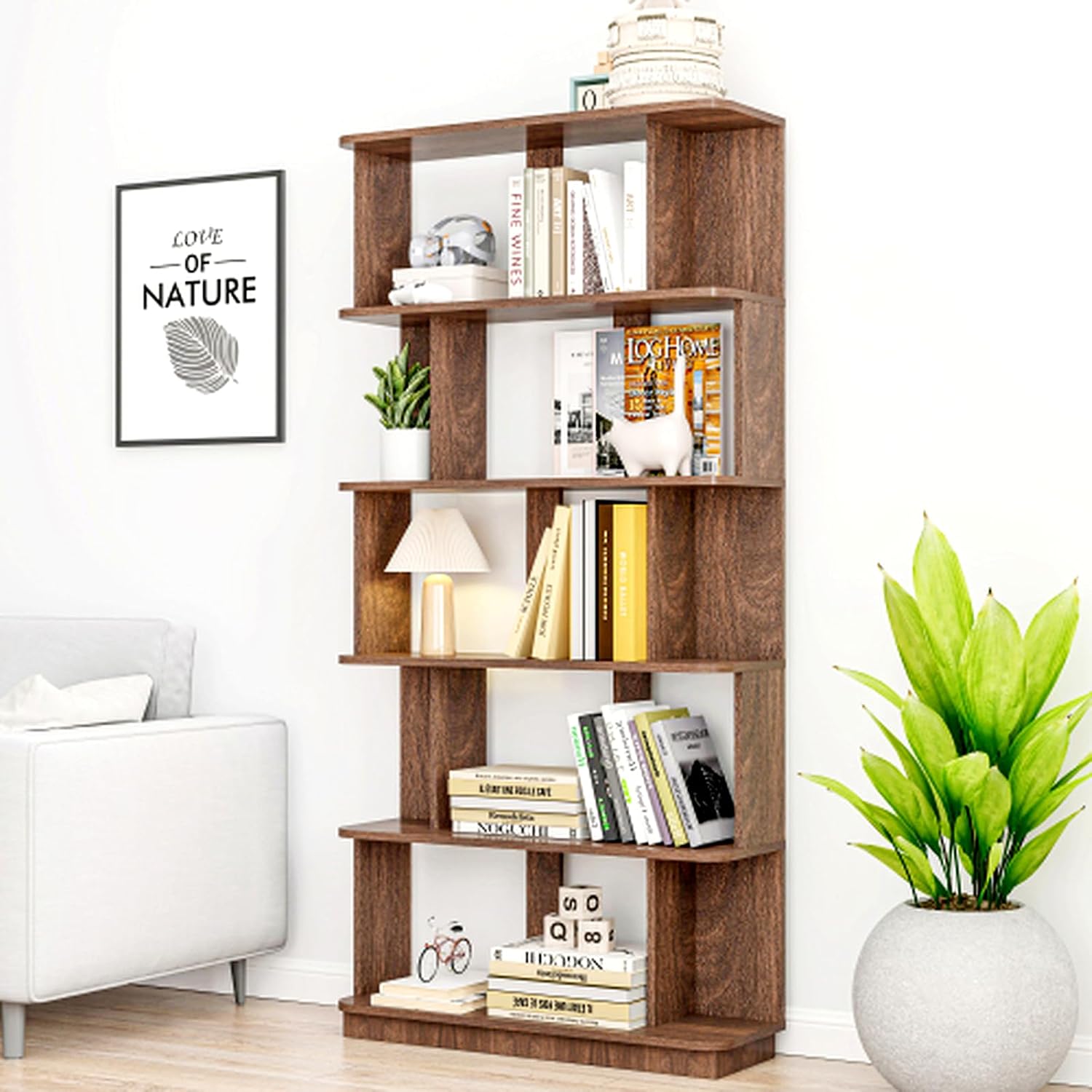 5-Tier Tall Bookshelf, Narrow Wood Bookcase, Dark Brown | 64.56' freestanding open display shelf for books, décor, and storage in living rooms, bedrooms, or home offices