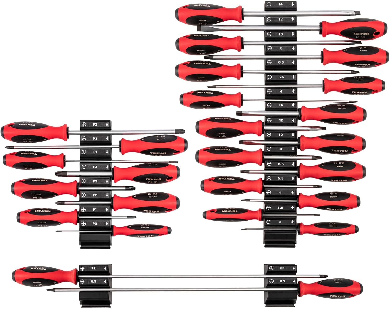 TEKTON Phillips and Slotted Screwdriver Set with Modular Organizers - 4, 8, 18 Inch Shanks, 26-Piece (#0 - #4, 3-14 mm) | DWZ90109