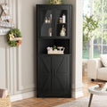 67''H Black Tall Farmhouse Corner Storage Cabinet with 4 Tempered Glass Doors and Barn Doors, Narrow Bathroom Cabinet with 2 Adjustable Shelves, Corner Hutch for Kitchen, Dining Living Room