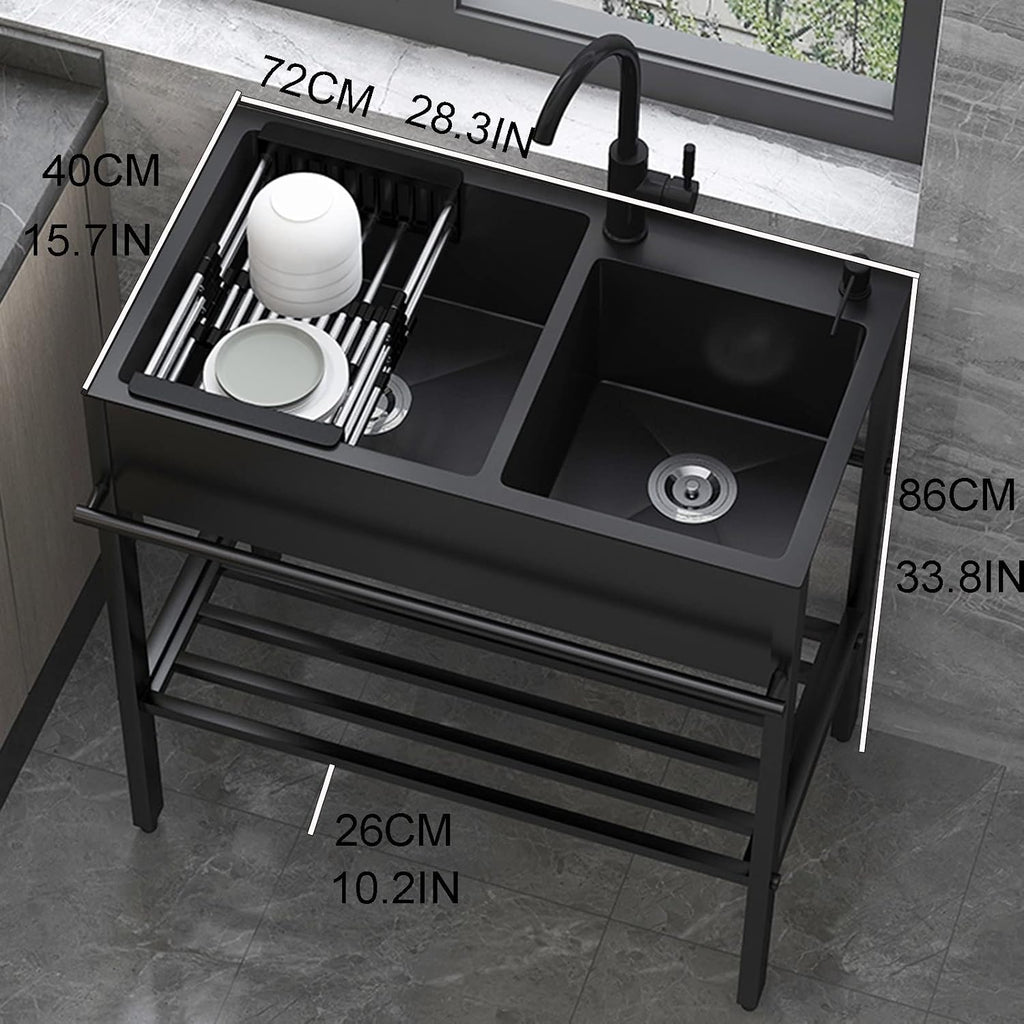 Utility Sink Single Bowl Stainless Steel Commercial Kitchen Sink, Set with Faucet, Storage Rack Indoor Outdoor, for Garage, Dining Room, Kitchen, Laundry (Size : with Faucet) (Without Faucet)