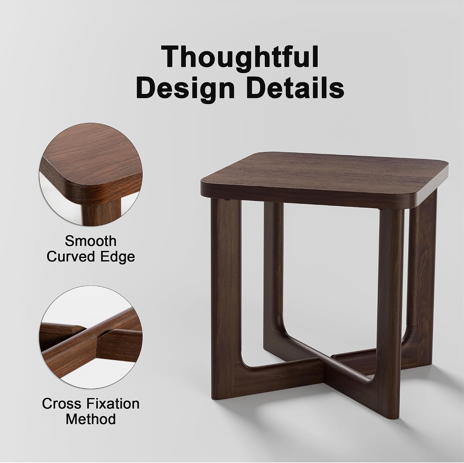 Casaphoria 24' End Side Table, Solid Wood Sofa Table with Cross Sturdy Legs, Slim Beside Table, Nightstand Telephone Table for Bedroom, Living Room, Restaurant, Small Spaces, Walnut