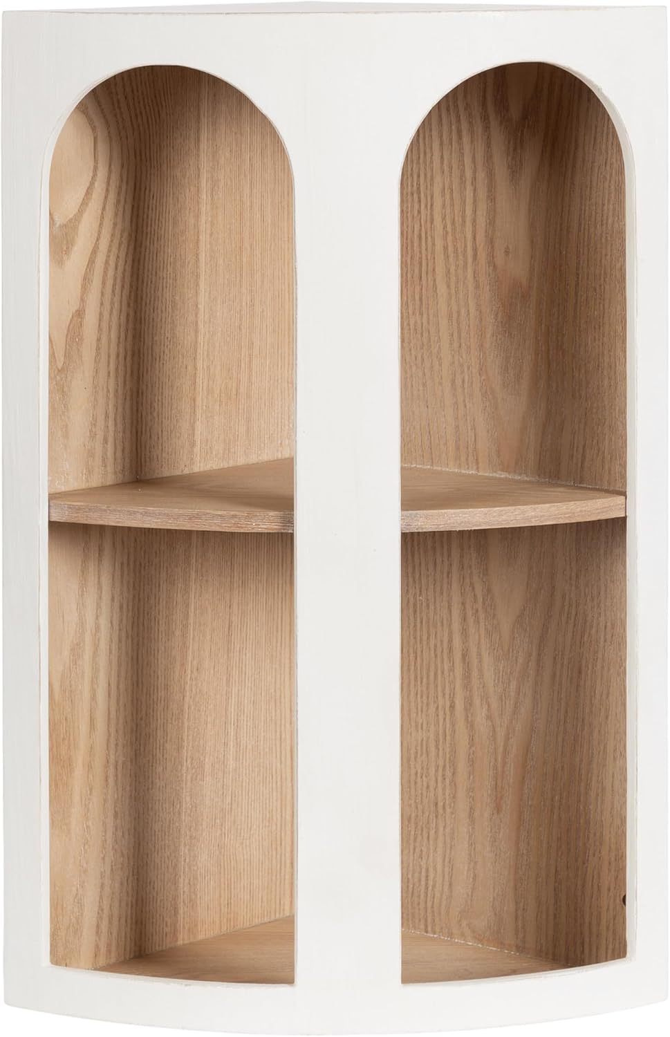 Kate and Laurel Elloree Modern Corner Shelf Cabinet for Storage and Display; 16 x 11 x 24; White and Natural; Transitional Corner Storage for Use as Living Room Shelving or Bedroom Storage Design