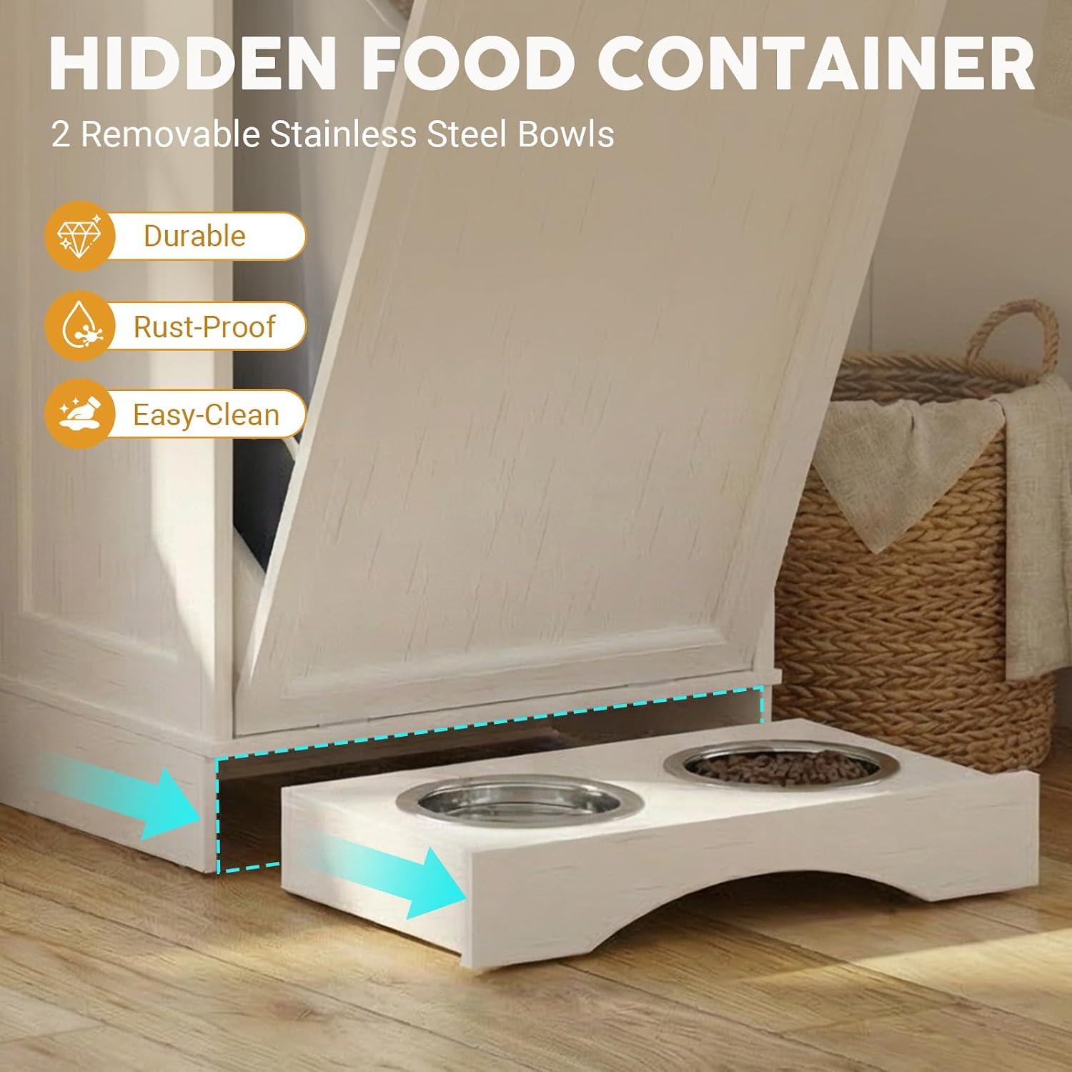 21''W Dog Feeding Station with Storage, (White, Single Door)