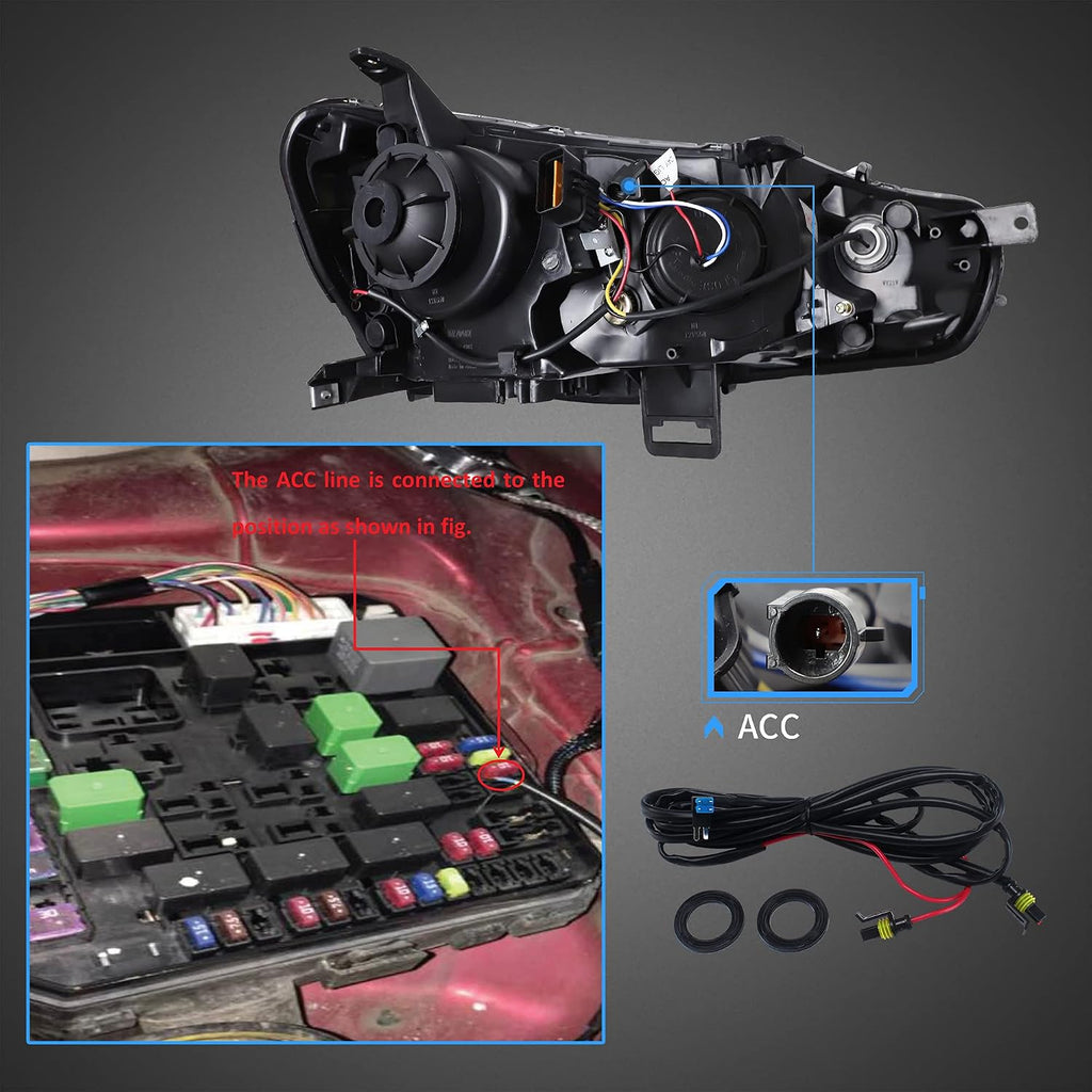 VLAND Projector Headlights + Led Bulbs Compatible with EVO X &Lancer 2008-2023 w/Sequential Indicator w/Smoke Lens Passenger+ Driver Sides+Bulbs(Smoke Lens+Led Bulbs)