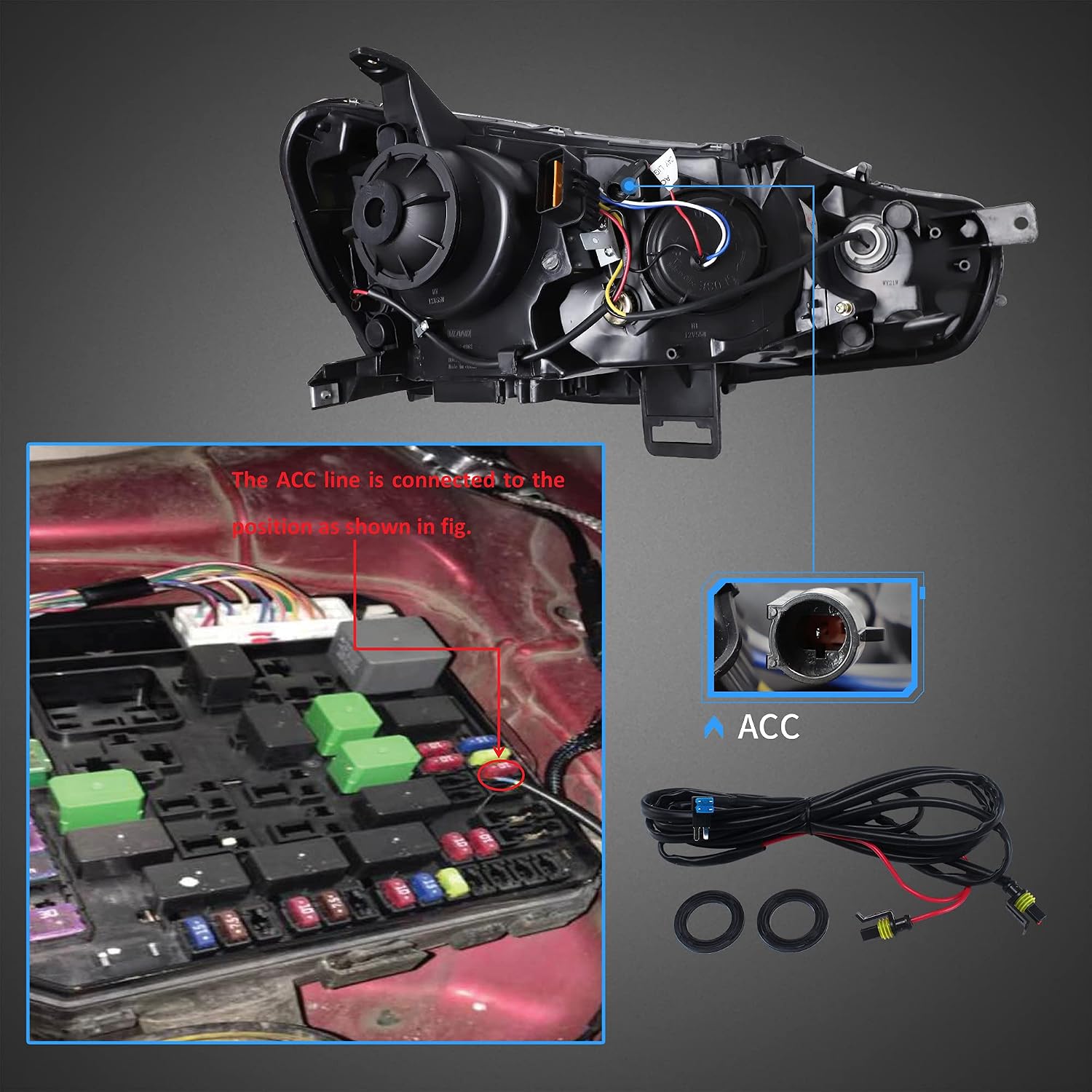 VLAND Projector Headlights + Led Bulbs Compatible with EVO X &Lancer 2008-2023 w/Sequential Indicator w/Smoke Lens Passenger+ Driver Sides+Bulbs(Smoke Lens+Led Bulbs)