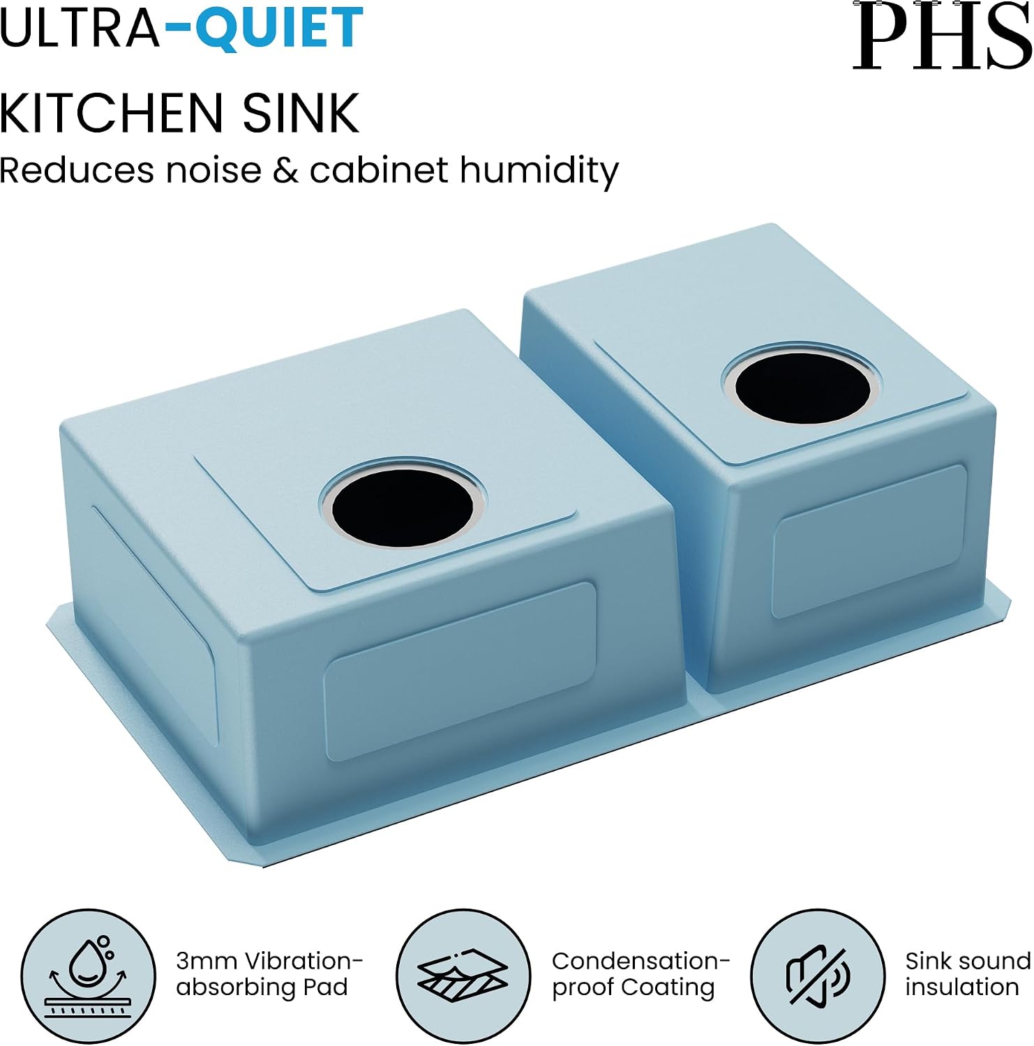 PHS 33-Inch Undermount -60/40 Double Bowl 16 Gauge Stainless Steel Kitchen Sink with Accessories, 9 Inch Deep Sinks with Brushed Finish