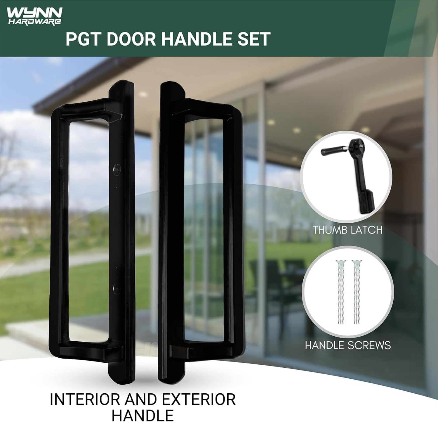 10' PGT Sliding Door Set | PGT Interior and Exterior Sliding Handle with 3-7/8' Hole Spacing | Handle Replacement for Patio Glass Door | Fix and Repair Patio (Black)