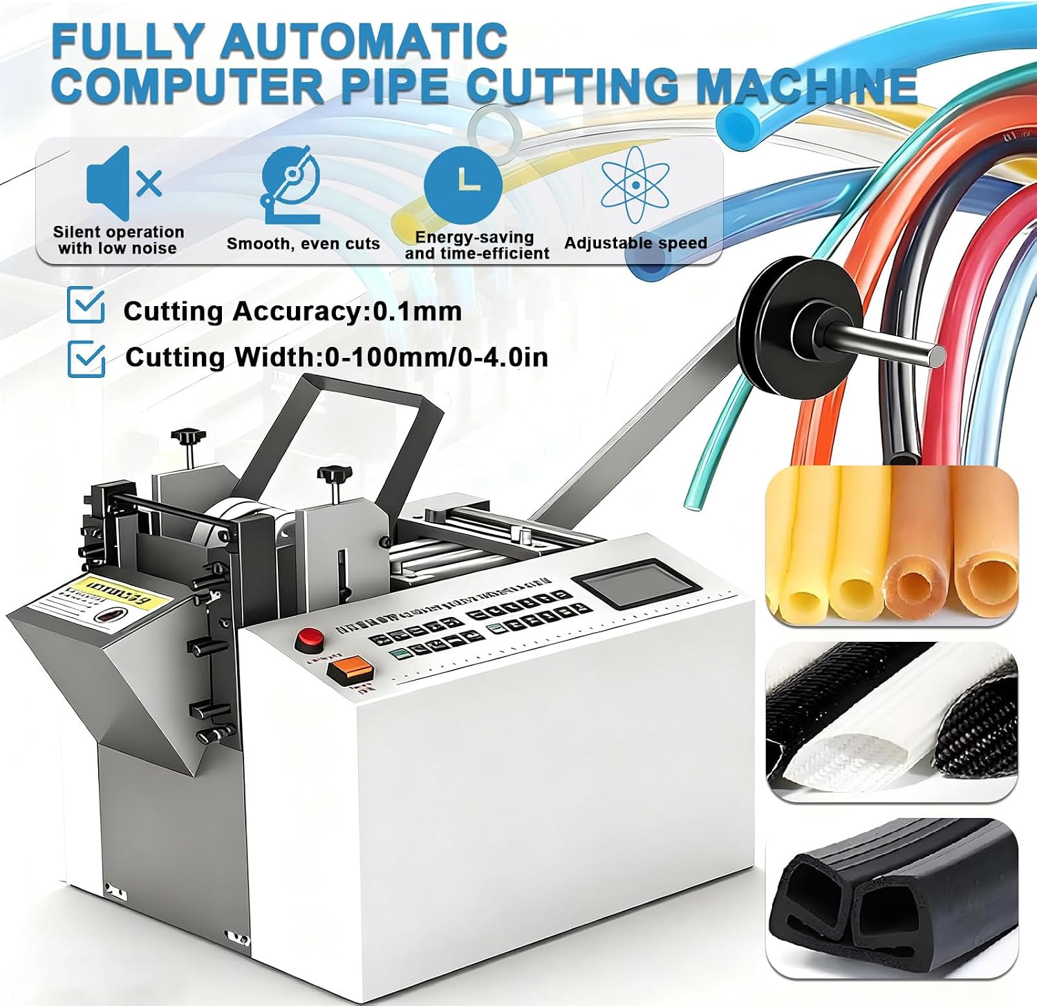 Fully Automatic Heat-Shrink Tube Cutting Machine/300w Electric Tube Cable Pipe Cutter with Micro Computer Control, Cutting Accuracy 0.1mm for Sleeve Rubber/Plastic Tube