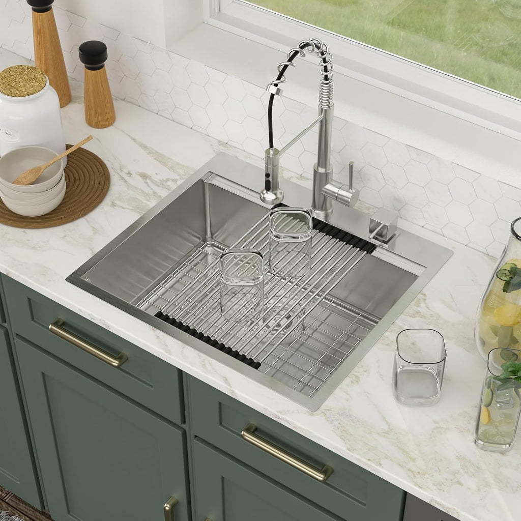 25x22 Drop in Kitchen Sink 25x22x9 Inch Workstation Stainless Steel Sinks 16 Gauge Topmount Single Bowl Kitchen Bar Sink Bowl