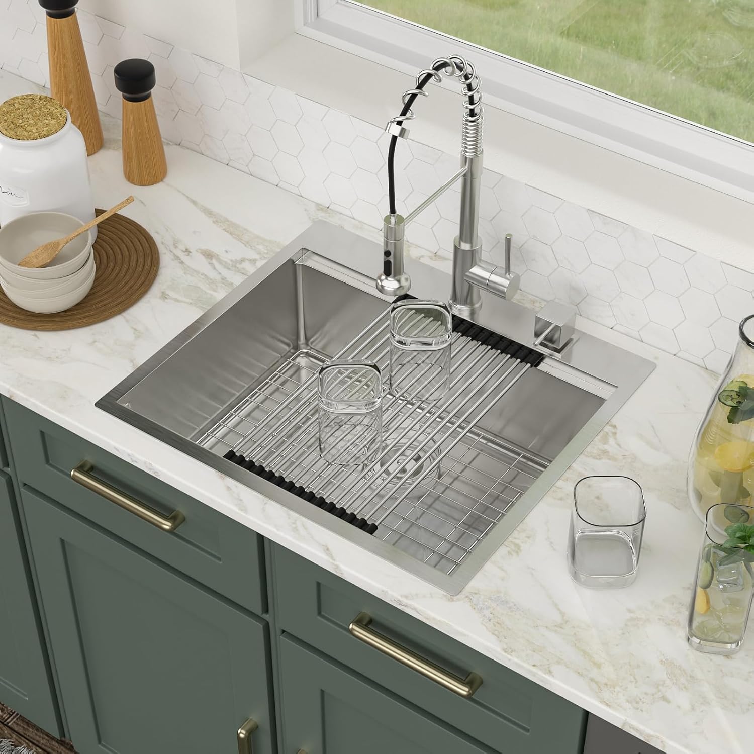 25x22 Drop in Kitchen Sink 25x22x9 Inch Workstation Stainless Steel Sinks 16 Gauge Topmount Single Bowl Kitchen Bar Sink Bowl