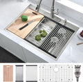 30 Inch Drop In Kitchen Sink, 30x22 Single Bowl Stainless Steel Kitchen Sink Drop in Workstation 16 Gauge Handmade with Cutting Board