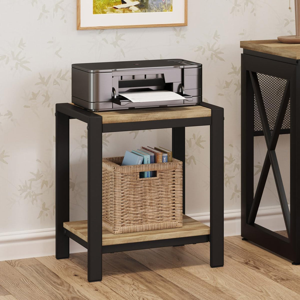 BON AUGURE End Table Set of 2, Rustic Farmhouse Side Table with Storage Shelf, Small Square Nightstand for Bedroom, 2 Tier Sofa Accent Table for Living Room, Space Saving (Vintage Oak)