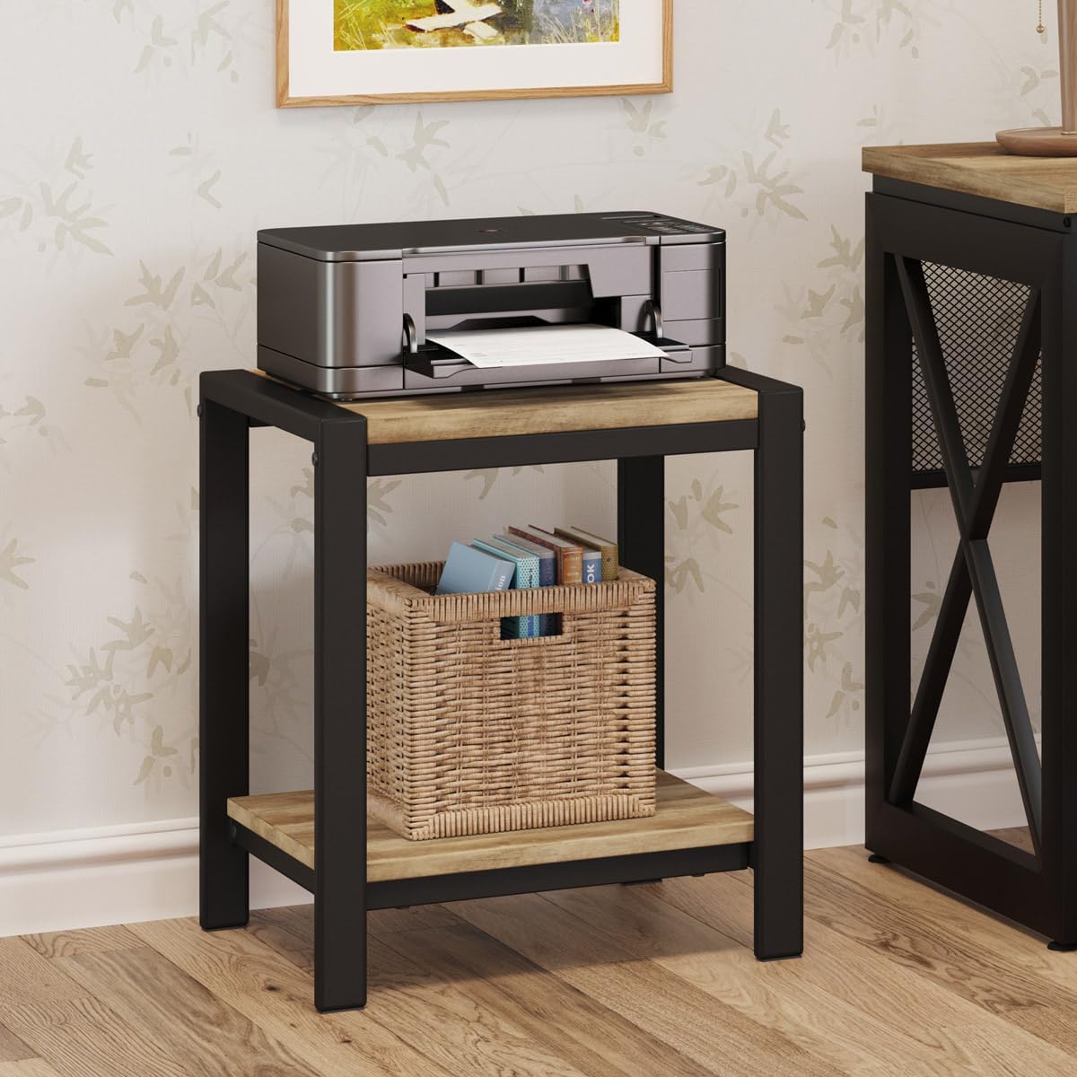 BON AUGURE End Table Set of 2, Rustic Farmhouse Side Table with Storage Shelf, Small Square Nightstand for Bedroom, 2 Tier Sofa Accent Table for Living Room, Space Saving (Vintage Oak)