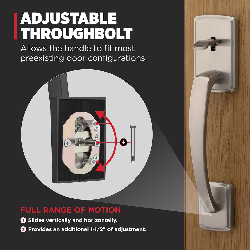 Kwikset Brentford Front Door Lock Handle and Deadbolt Set, Dummy Handleset Exterior with Interior Door Knob, Secure Locking Deadbolt, Satin Nickel