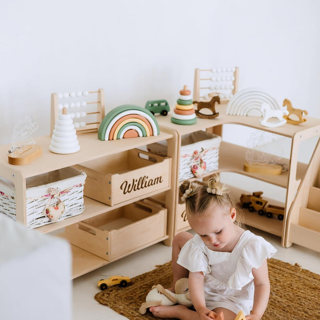 Montessori Bookshelf + Small Toy Shelf + Corner Toy Shelf, Wooden Shelf, Kids Bookcase, Toy Storage, Kids Furniture, Montessori Shelf (SET of 3 Shelves)