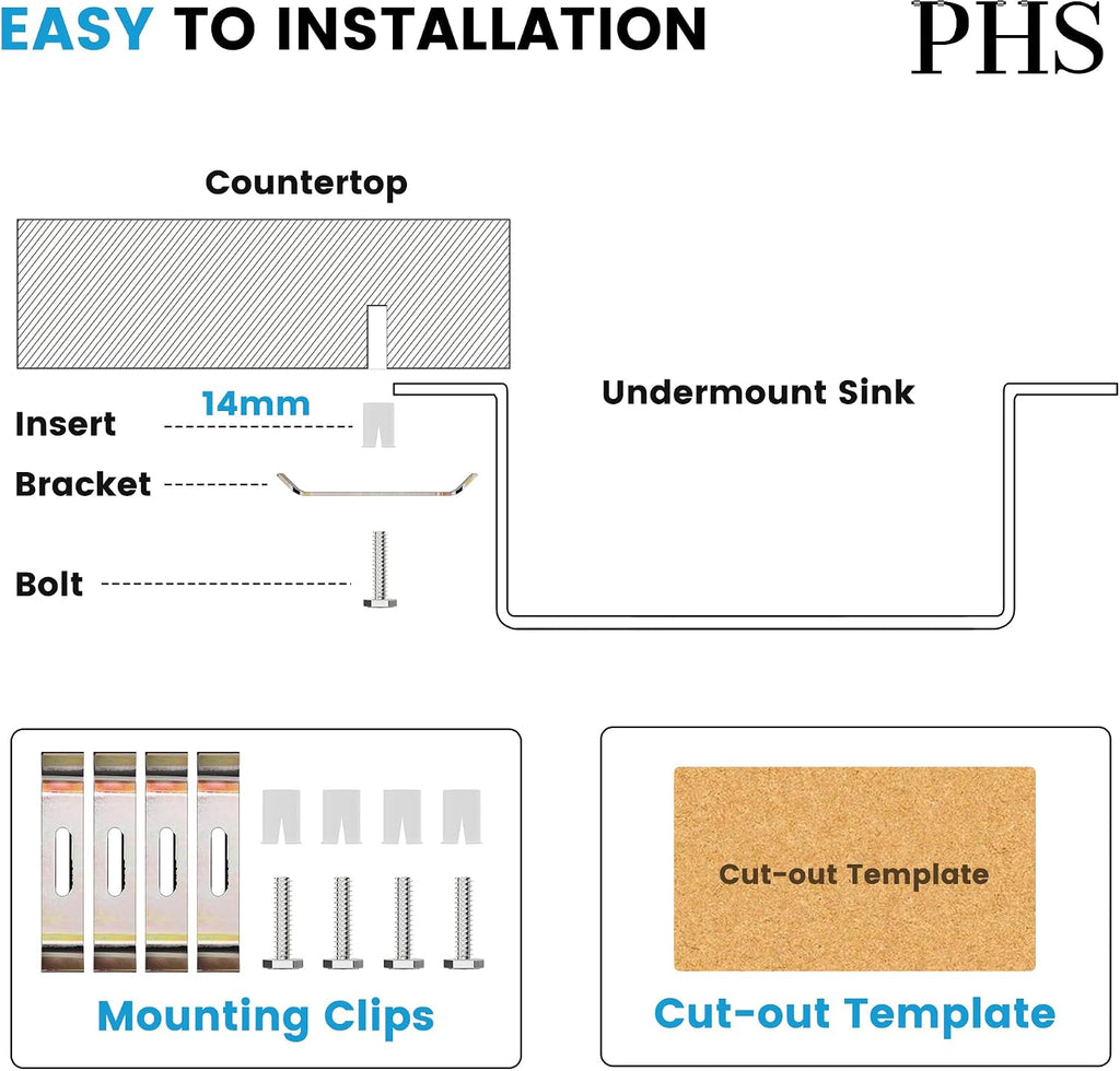 PHS 33-Inch Undermount -60/40 Double Bowl 16 Gauge Stainless Steel Kitchen Sink with Accessories, 9 Inch Deep Sinks with Brushed Finish
