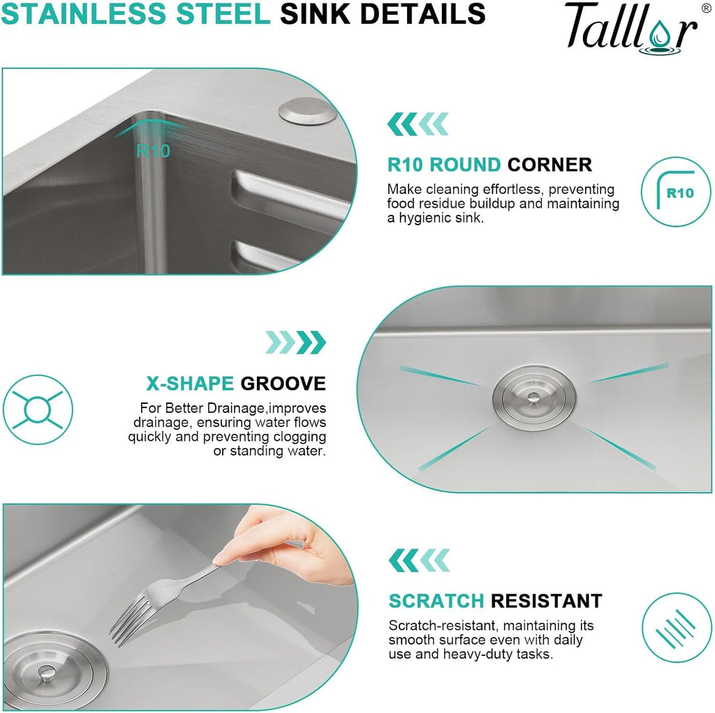 33x22 Drop In Stainless Steel Kitchen Sink with Faucet, Single Bowl Topmount Sink 16 Gauge, Waterfall Feature & Cup Washer, Workstation Accessories for Residential Kitchen #TLWF-0002