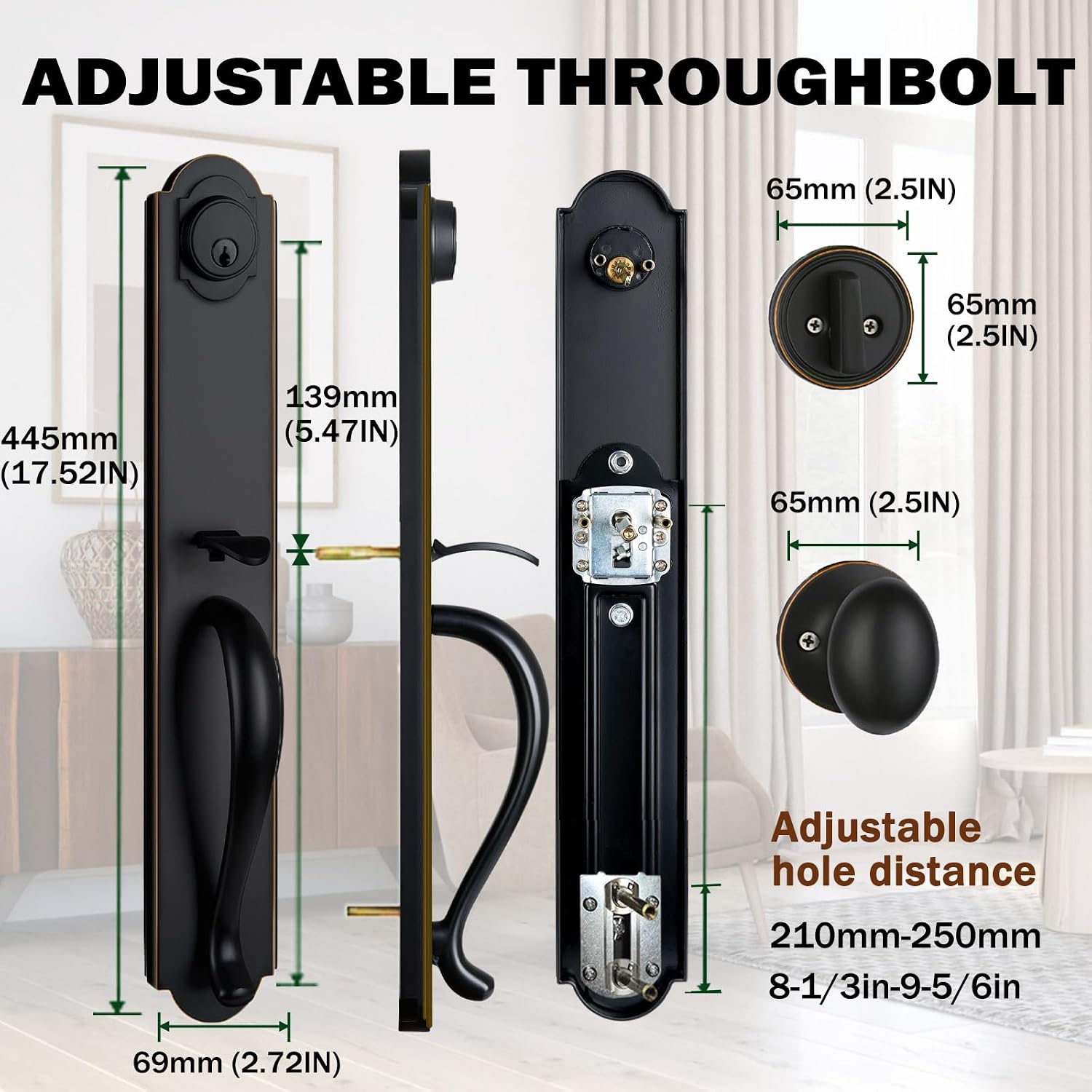 Double Door Handle Set for Front Door, Oil Rubbed Bronze Keyed&Dummy Exterior Door Lockset with Deadbolt, Reversible for Right&Left Handed