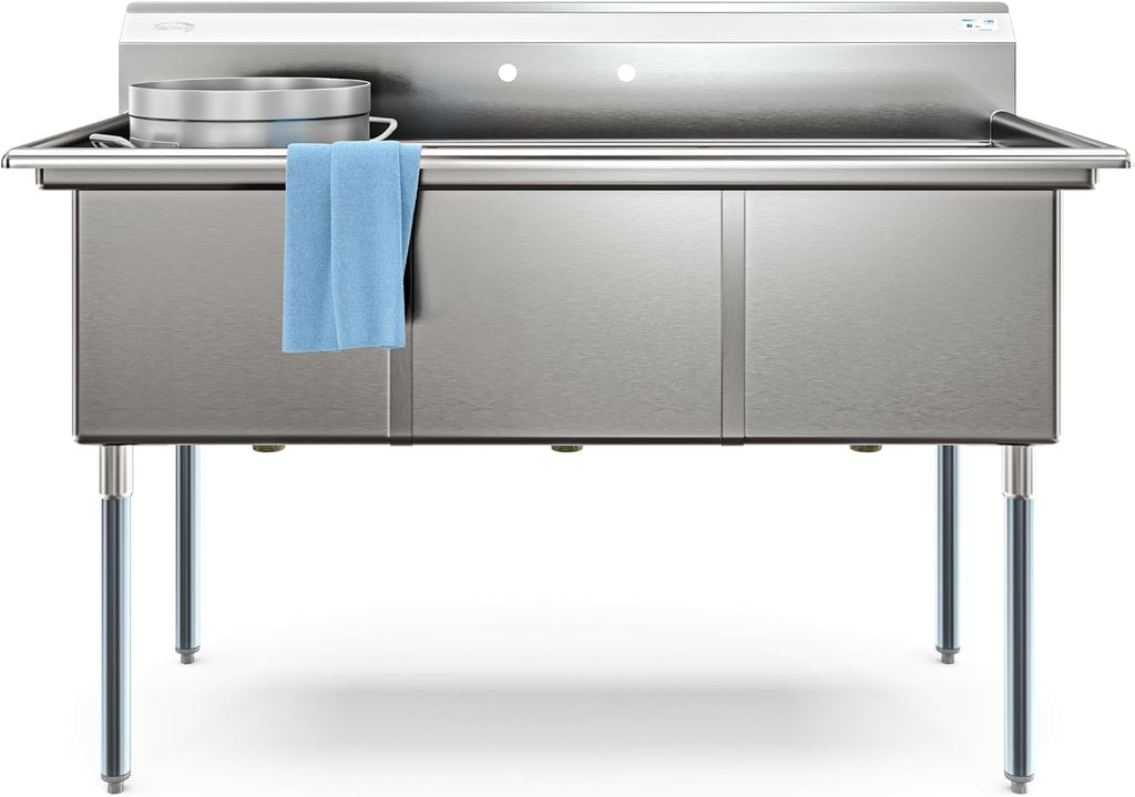 KoolMore 60 in. Three Compartment Commercial Sink, Bowl Size 18x24x14 in 18-Gauge Stainless-Steel, NSF Listed (KM-SC182414-N3)