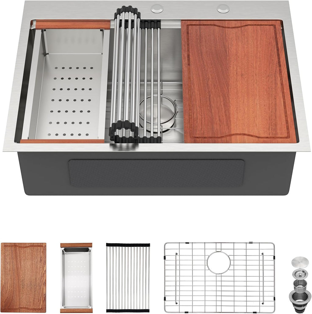 30 Drop In Kitchen Sink Workstation - 30x22 Kitchen Sinks Drop In Stainless Steel 16 Gauge Single Bowl Topmount Handmade Over Counter Sink Basin #TLT-0046