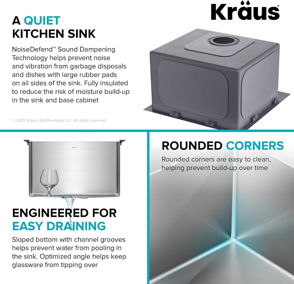 KRAUS 18 x 18 inch Standart PRO™ Drop-In Top Mount 16 Gauge Single Bowl 1-Hole Stainless Steel Kitchen Sink Set (5 Item Bundle: Sink, Bottom Grid, Drain Assembly, Drain Cap, Kitchen Towel), KHT301-18