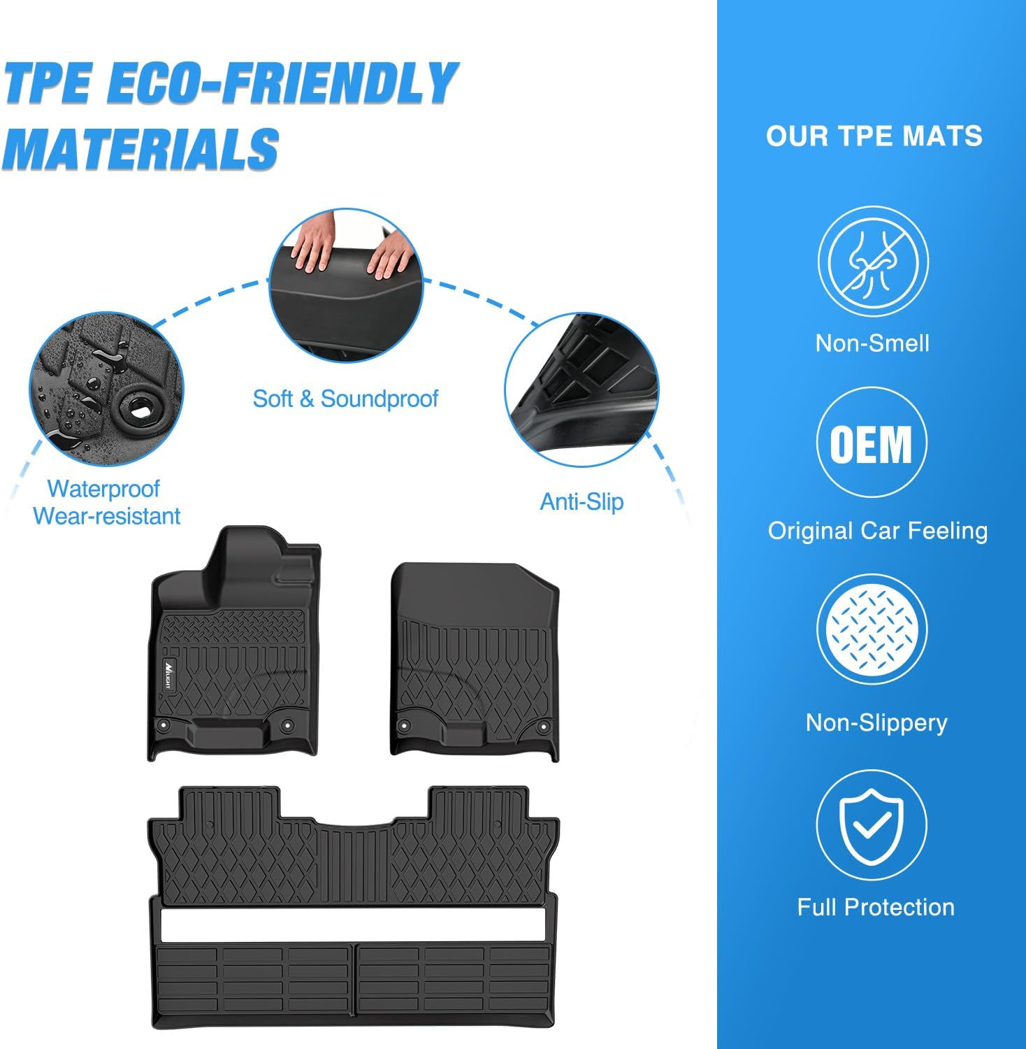 Nilight TPE Floor Mats for Honda Ridgeline Crew Cab 2017 2018 2019 2020 2021 2022 2023 2024 2025 2026 All Weather Custom Fit Heavy Duty Floor Liners