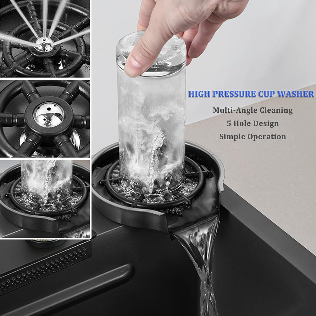 Generic Black Single Bowl Kitchen Sink 304 Stainless Steel Bar Sink Multi-Function Rv Sink with Faucet and Drainage Cponents Top Mount Or Under Mount (Color : Black, Size : 68x45x22cm)