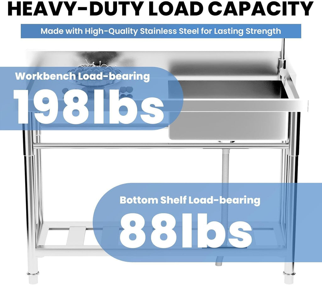 286lbs High-Traffic Utility Sink,Stainless Steel Outdoor Sink With Drain – Stainless Steel Utility Sink, Sink Portable For Backyard Parties/Commercial Prep(360 Degree Swivel Rust Proof Faucet)