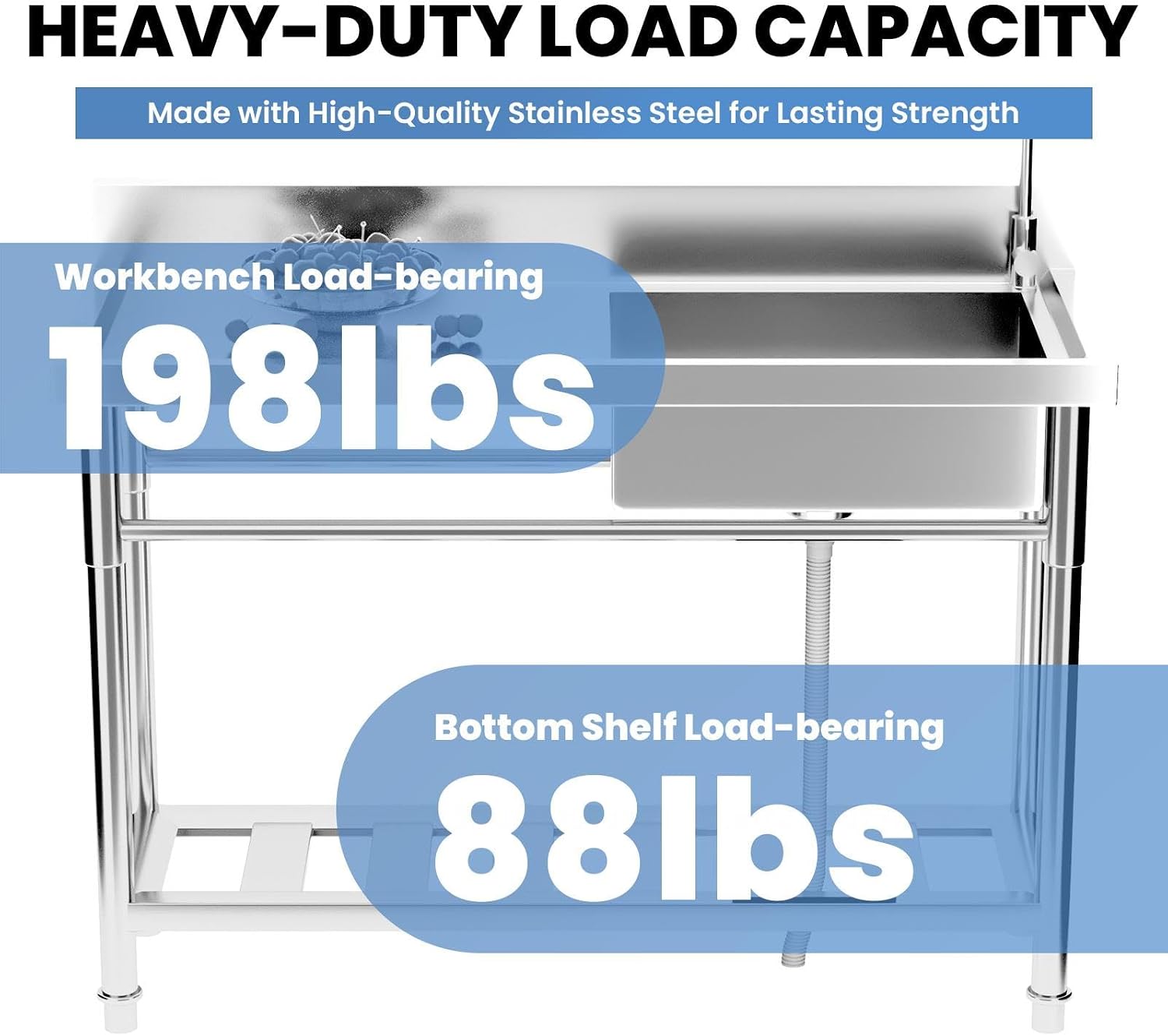 286lbs High-Traffic Utility Sink,Stainless Steel Outdoor Sink With Drain – Stainless Steel Utility Sink, Sink Portable For Backyard Parties/Commercial Prep(360 Degree Swivel Rust Proof Faucet)