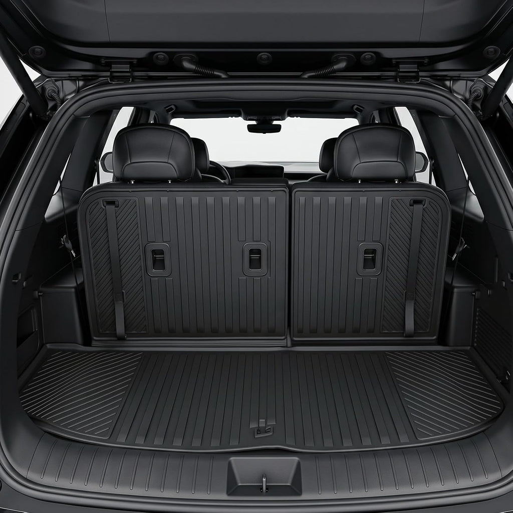 Auxko All Weather Floor Mats Cargo Mat with Backrest Mat for Kia Telluride 7&8 Seats 2020-2025 TPE Liners Accessories Guard Odorless Anti-Slip Floor Liners & Trunk Liner with Back Seat Protectors